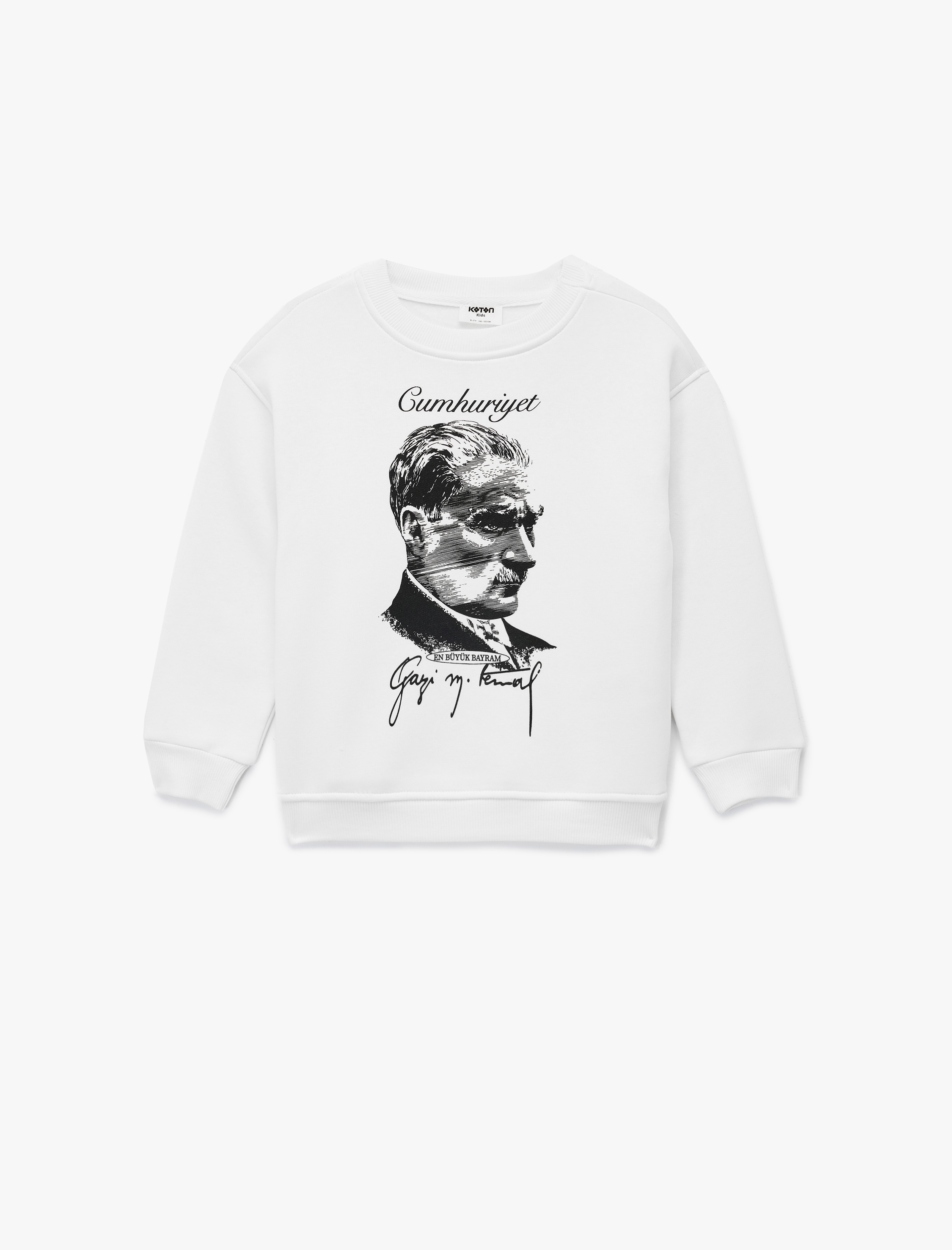  Erkek Çocuk Uzun Kollu Bisiklet Yaka Atatürk Baskılı Şardonlu Oversize Sweatshirt