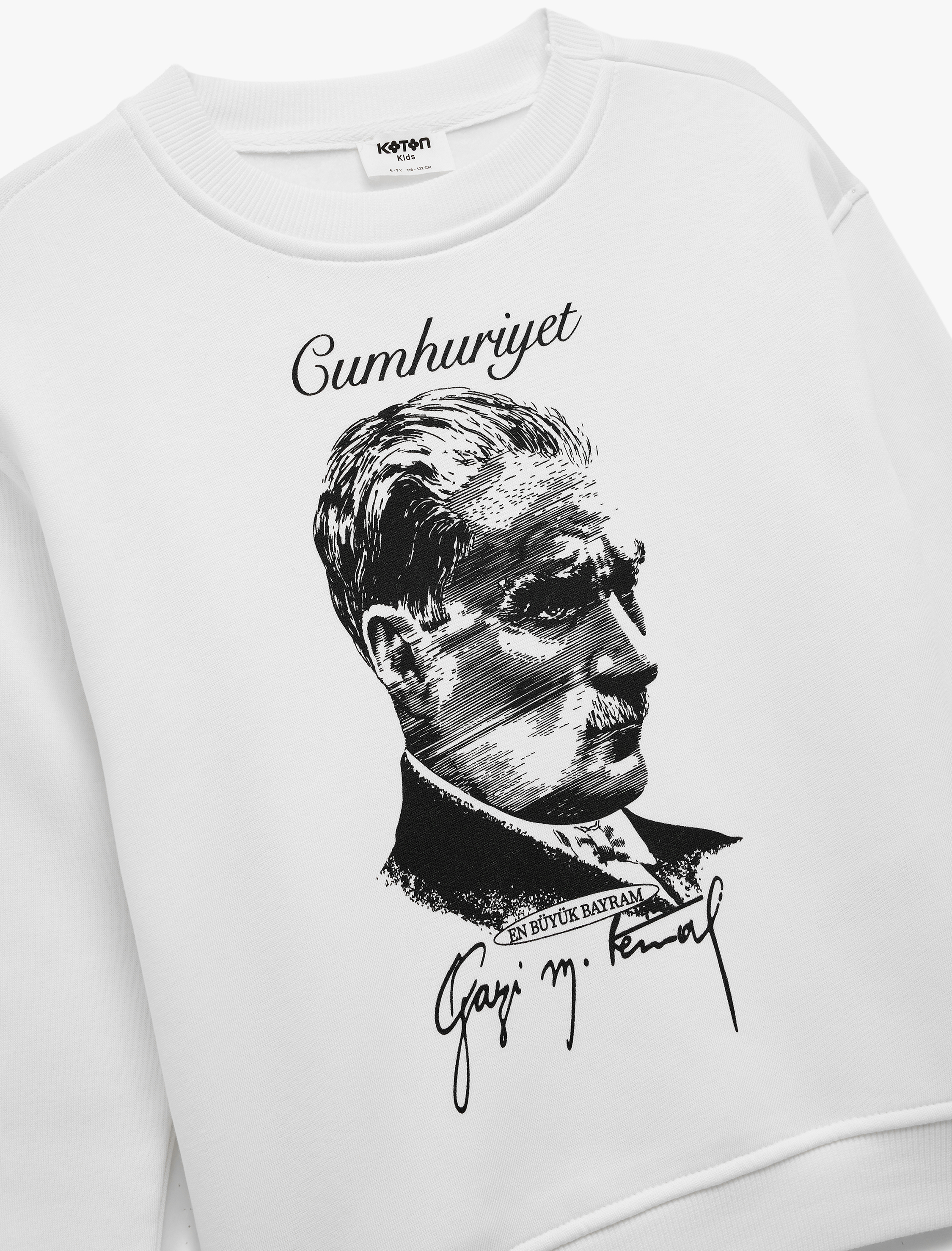  Erkek Çocuk Uzun Kollu Bisiklet Yaka Atatürk Baskılı Şardonlu Oversize Sweatshirt