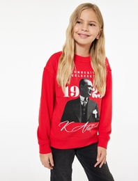 Atatürk Baskılı Uzun Kollu Bisiklet Yaka Sweatshirt