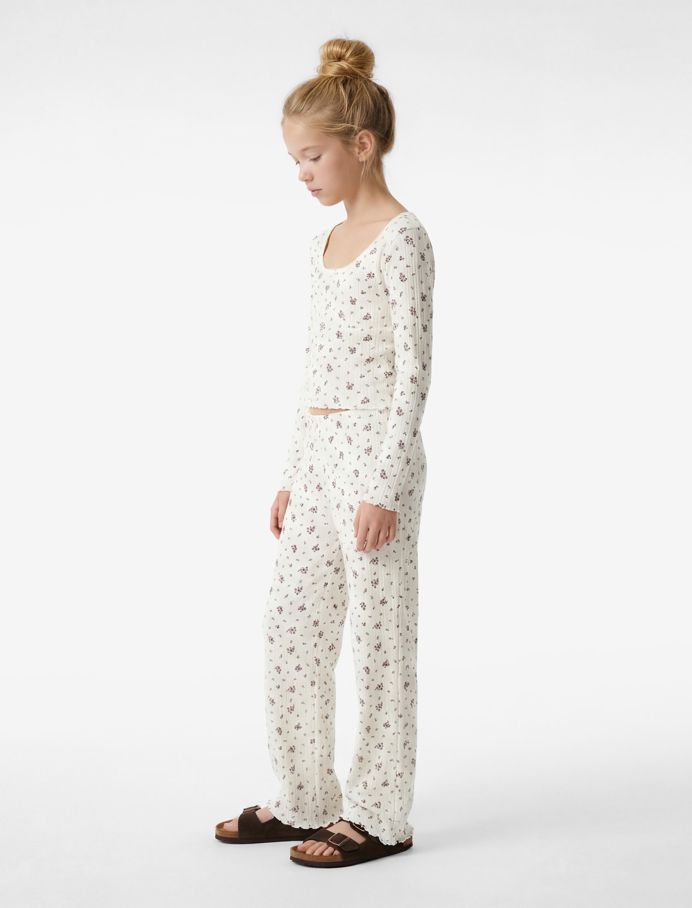   Beli Lastikli Slim Fit Çiçek Desenli Pijama Altı