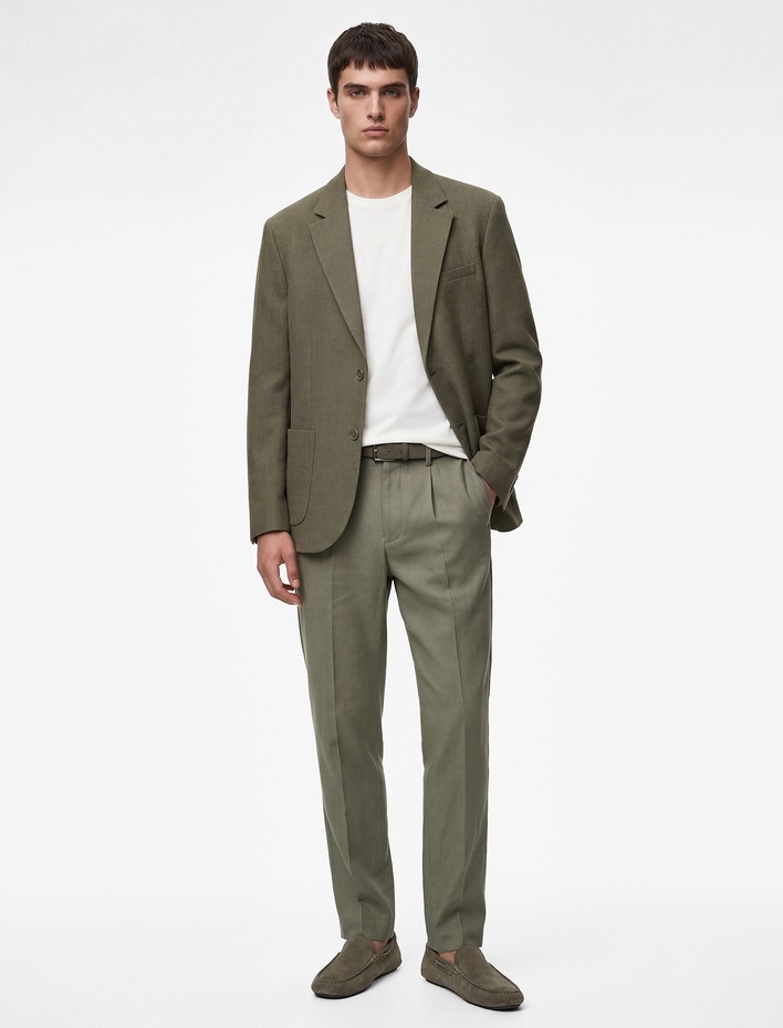  Regular Fit Uzun Kollu Cepli Düğmeli Gömlek Yaka Blazer Ceket