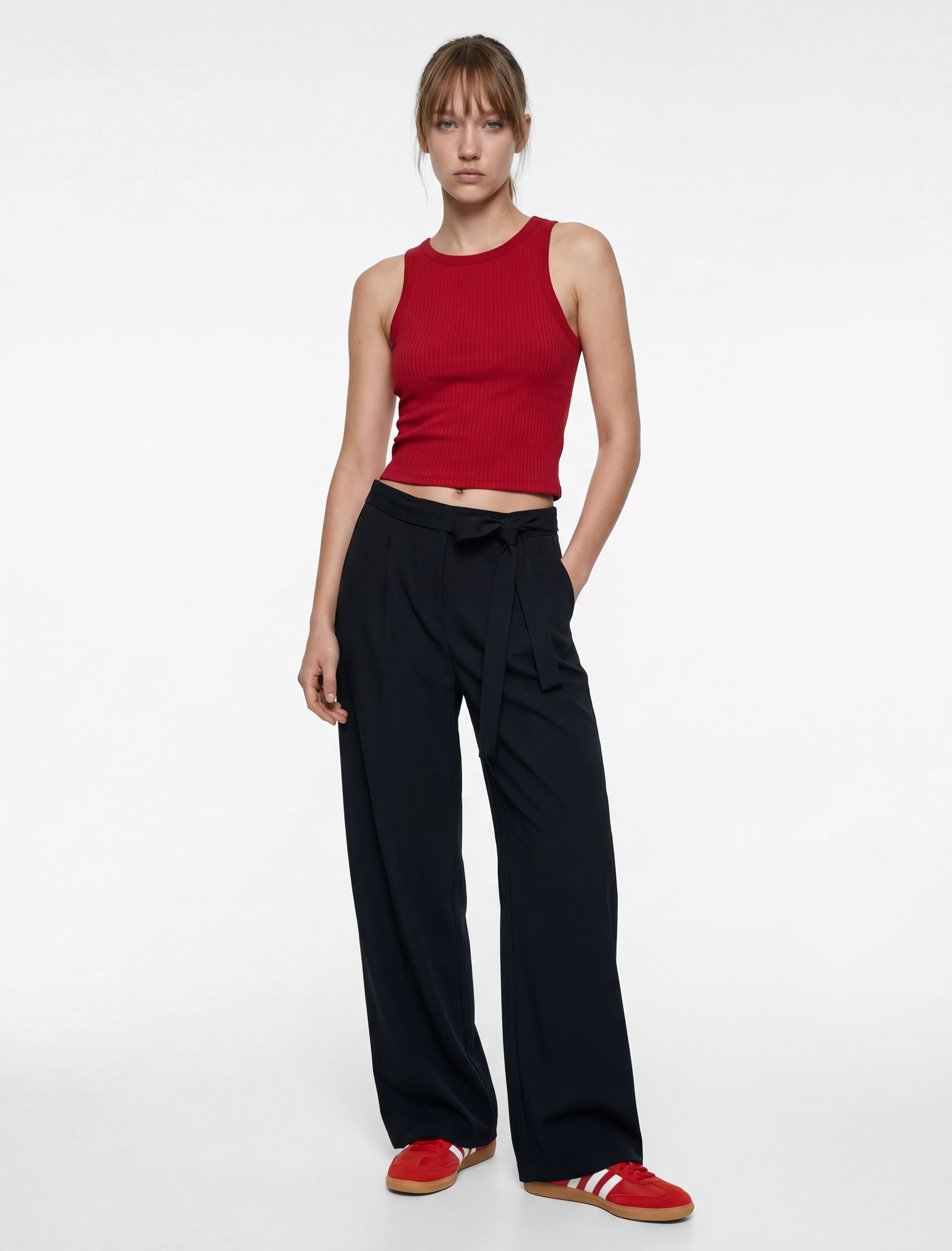Koton Beli Bağlamalı Regular Fit Düz Paça Viskon Karışımlı Pantolon