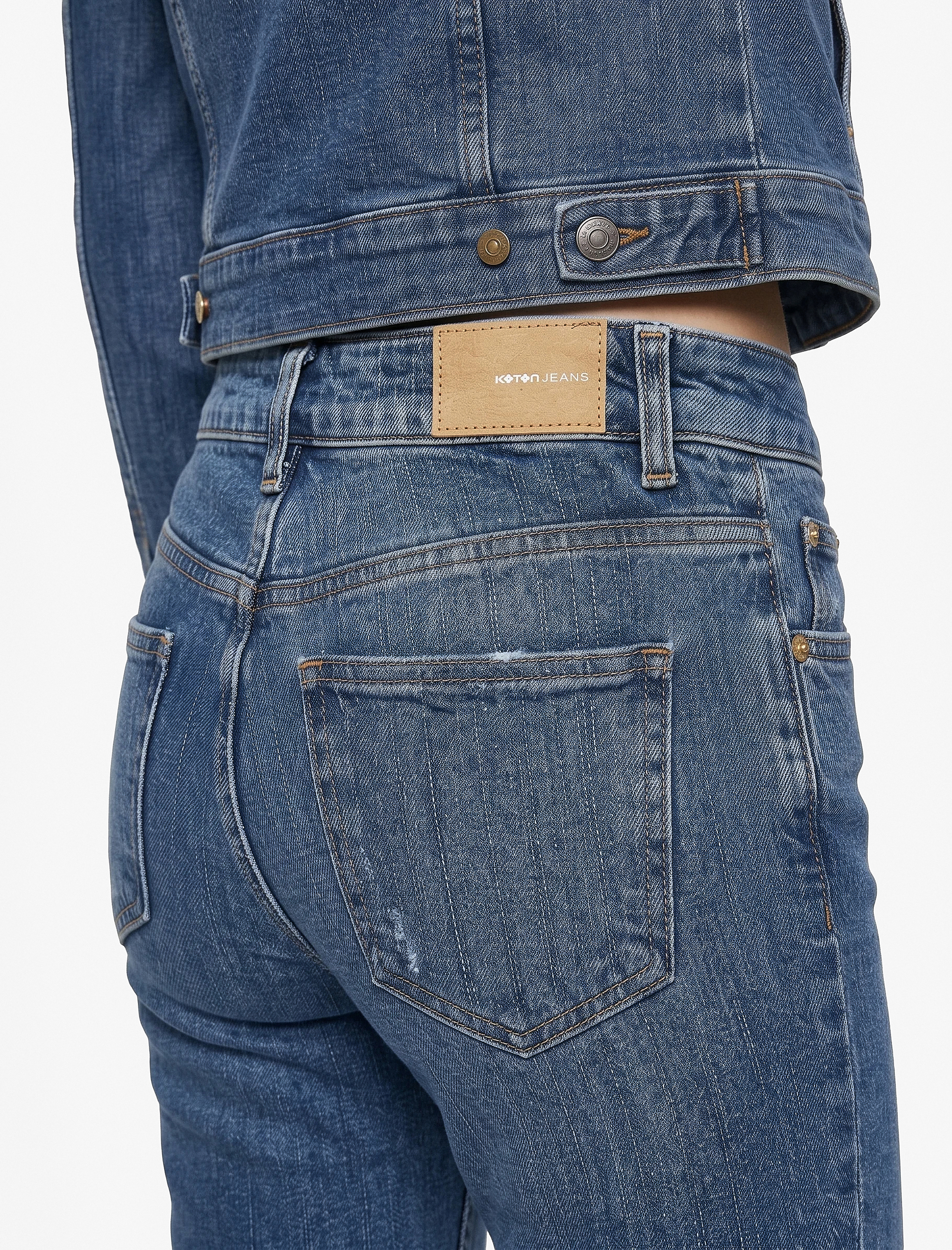   Nervürlü Dar Kesim İspanyol Paça Denim Pantolon - Flare Jeans