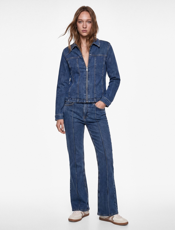  Nervürlü Dar Kesim İspanyol Paça Denim Pantolon - Flare Jeans
