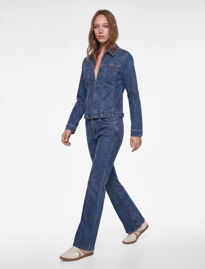  Nervürlü Dar Kesim İspanyol Paça Denim Pantolon - Flare Jeans