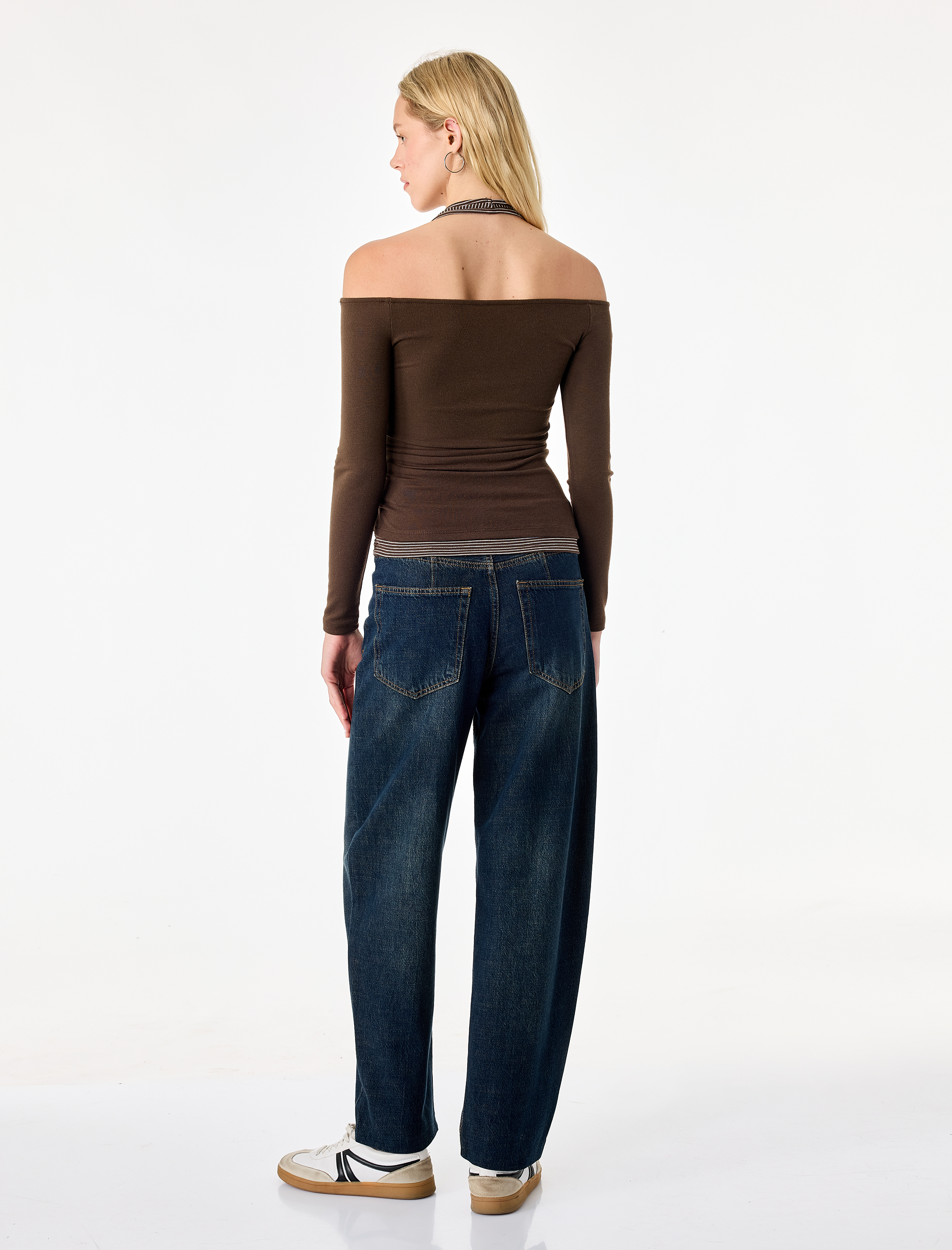   Slim Fit Viskon Karışımlı Halter Yaka Uzun Kollu İkili Tişört