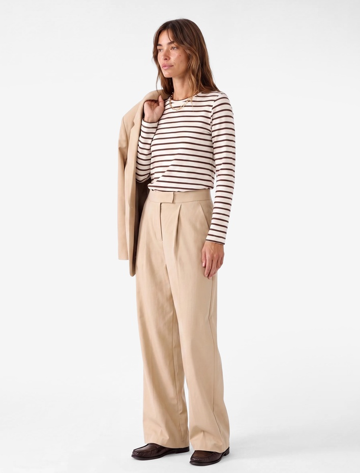  Slim Fit Bisiklet Yaka Uzun Kollu Çizgili Tişört