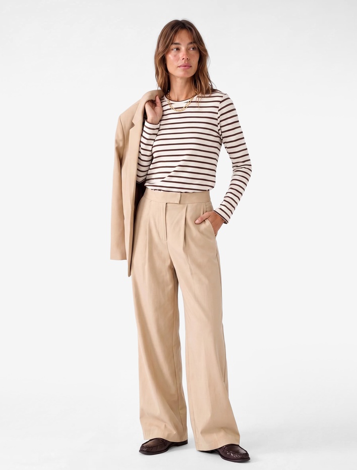  Slim Fit Bisiklet Yaka Uzun Kollu Çizgili Tişört