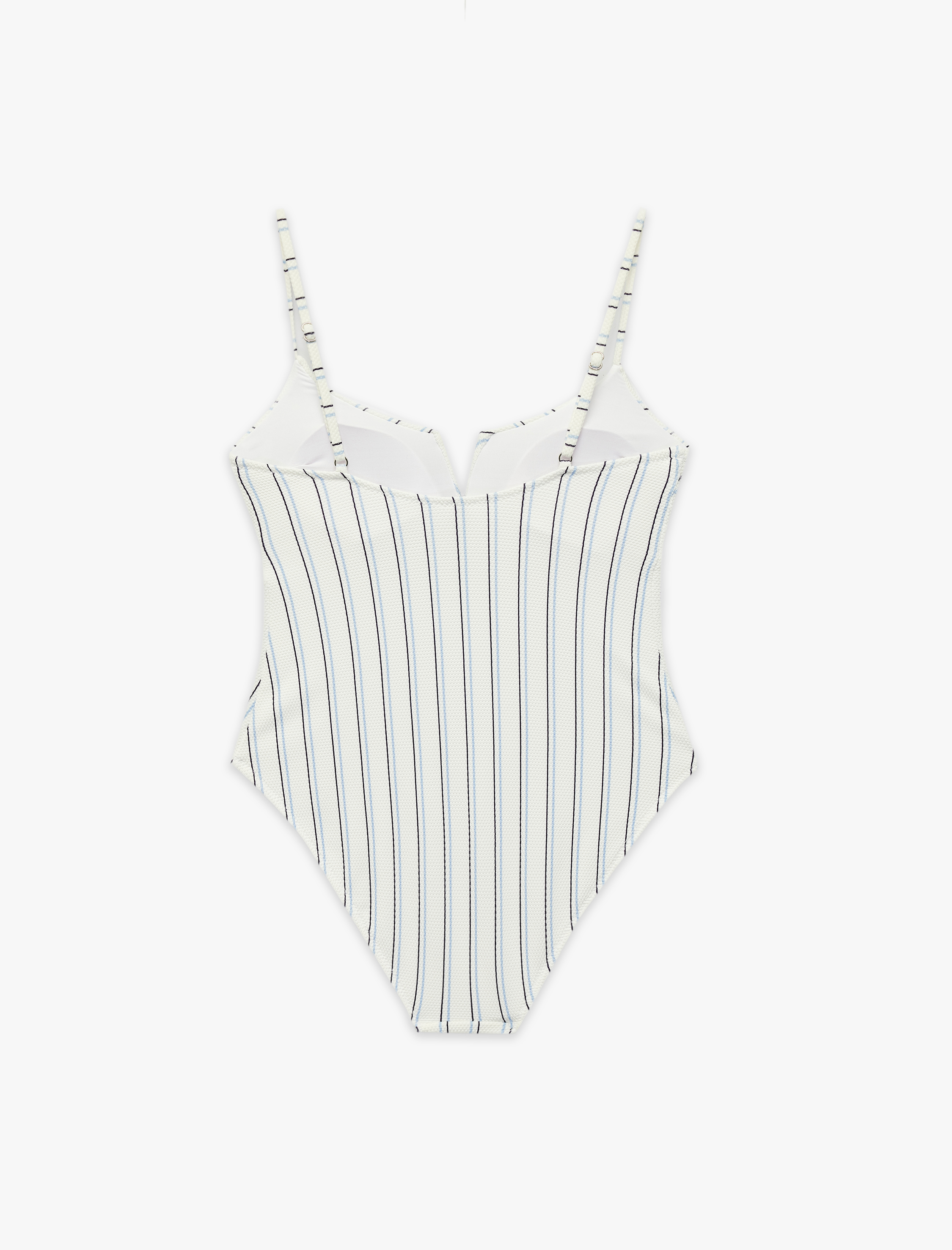   V Yaka İnce Askılı Çizgili Mayo