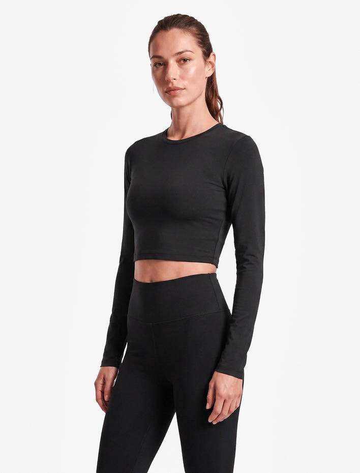  Slim Fit Bisiklet Yaka Uzun Kollu Crop Spor Tişört