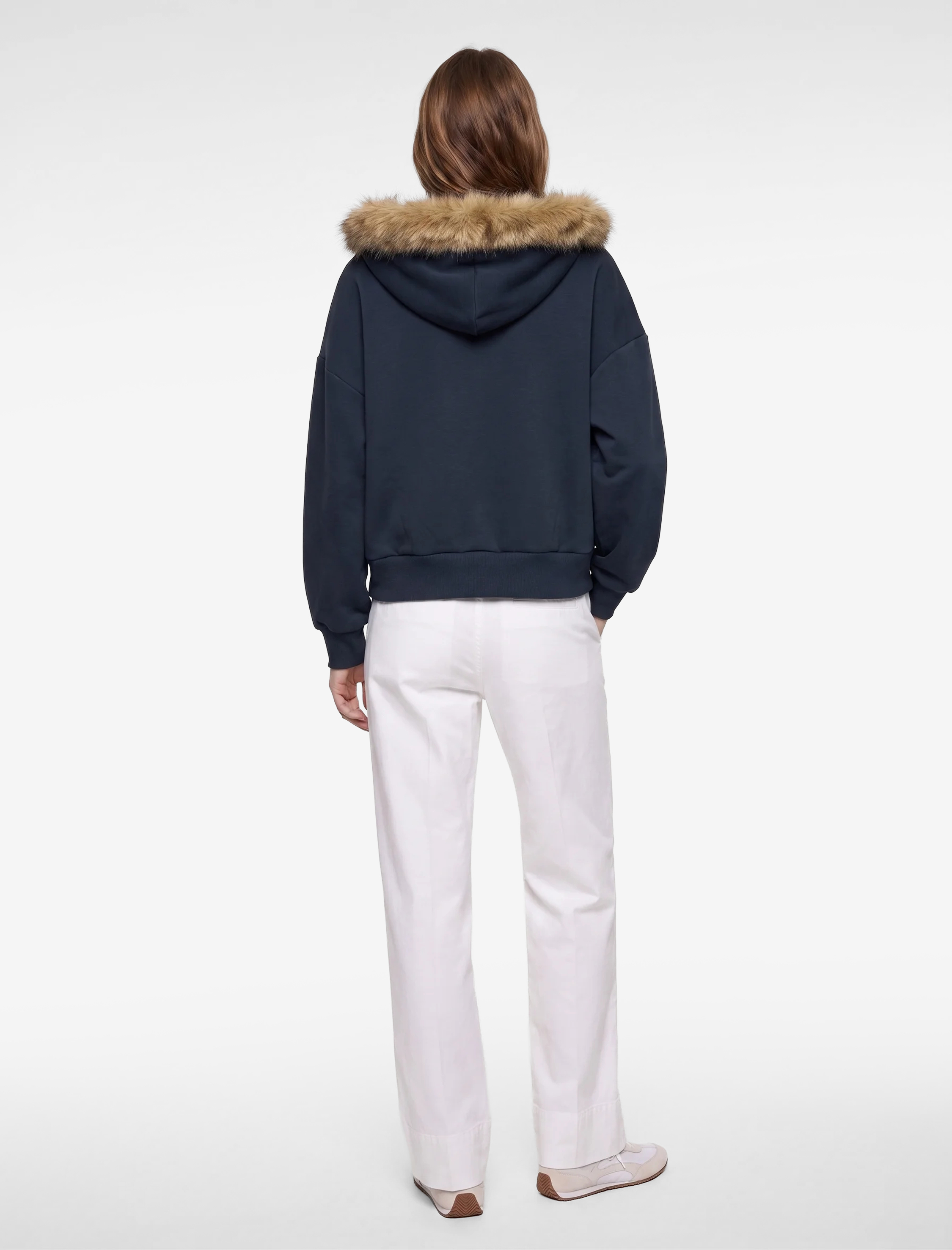 Koton Şardonlu Cepli Rahat Kalıp Uzun Kollu Fermuarlı Suni Kürk Kapüşonlu Sweatshirt görsel 3