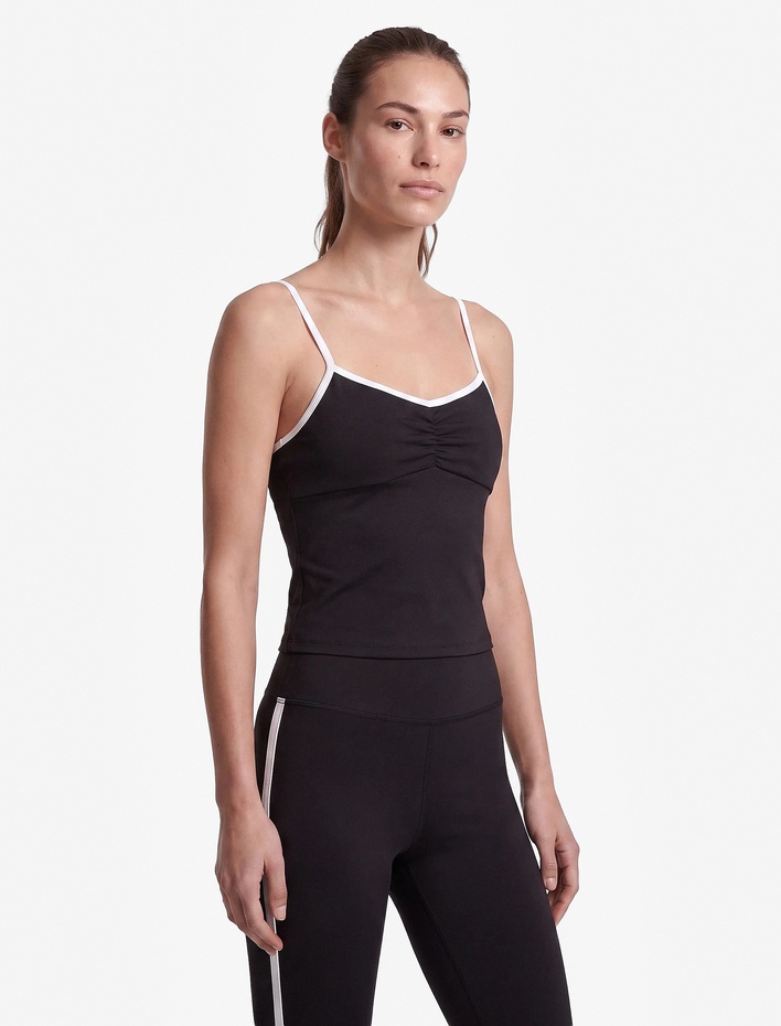  Renk Kontrastlı Slim Fit Büzgülü İnce Askılı Spor Atlet