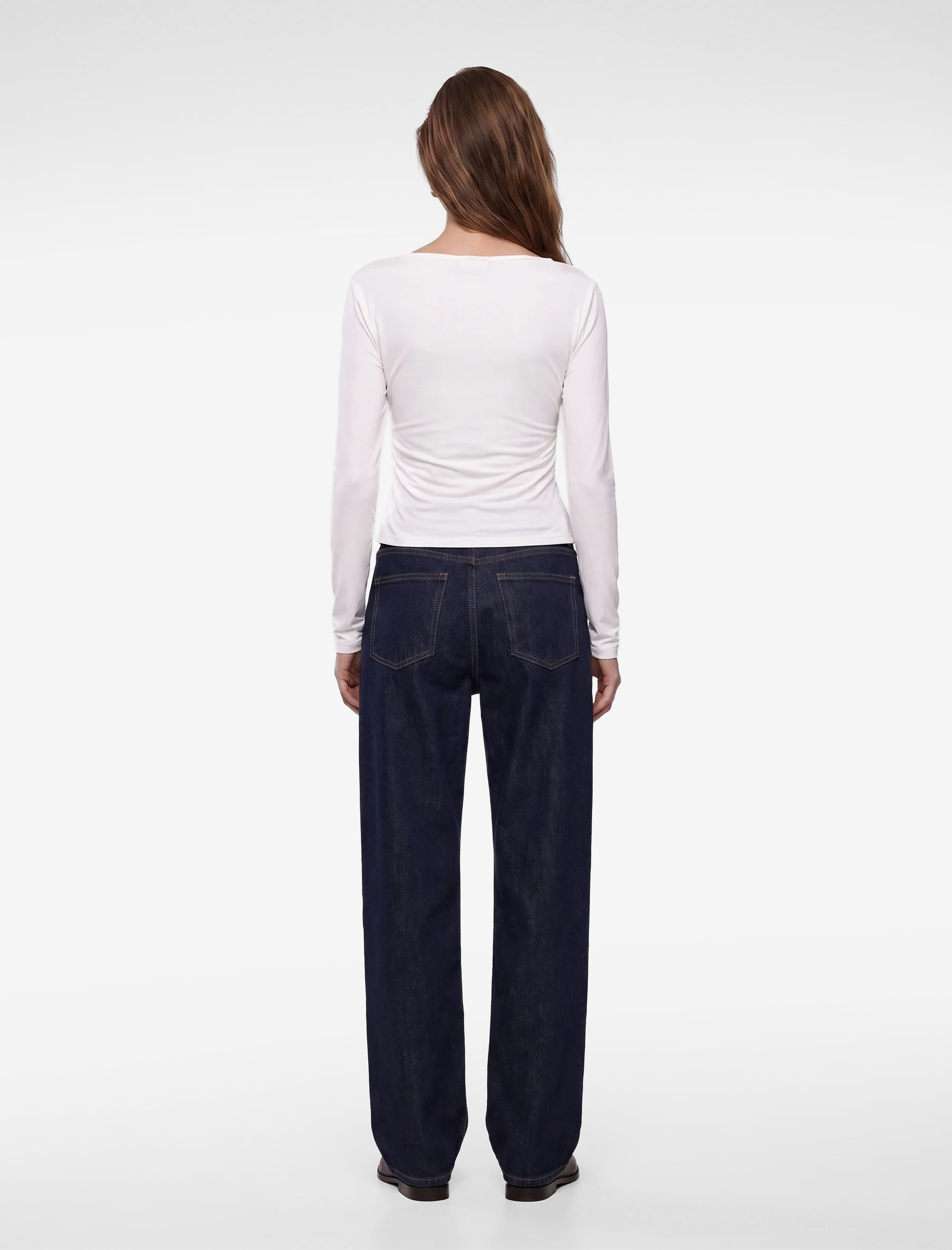   Slim Fit Uzun Kollu Asimetrik Yaka Büzgülü Bluz