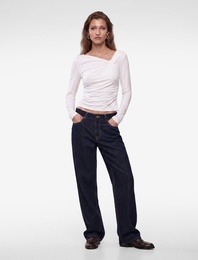 Slim Fit Uzun Kollu Asimetrik Yaka Büzgülü Bluz