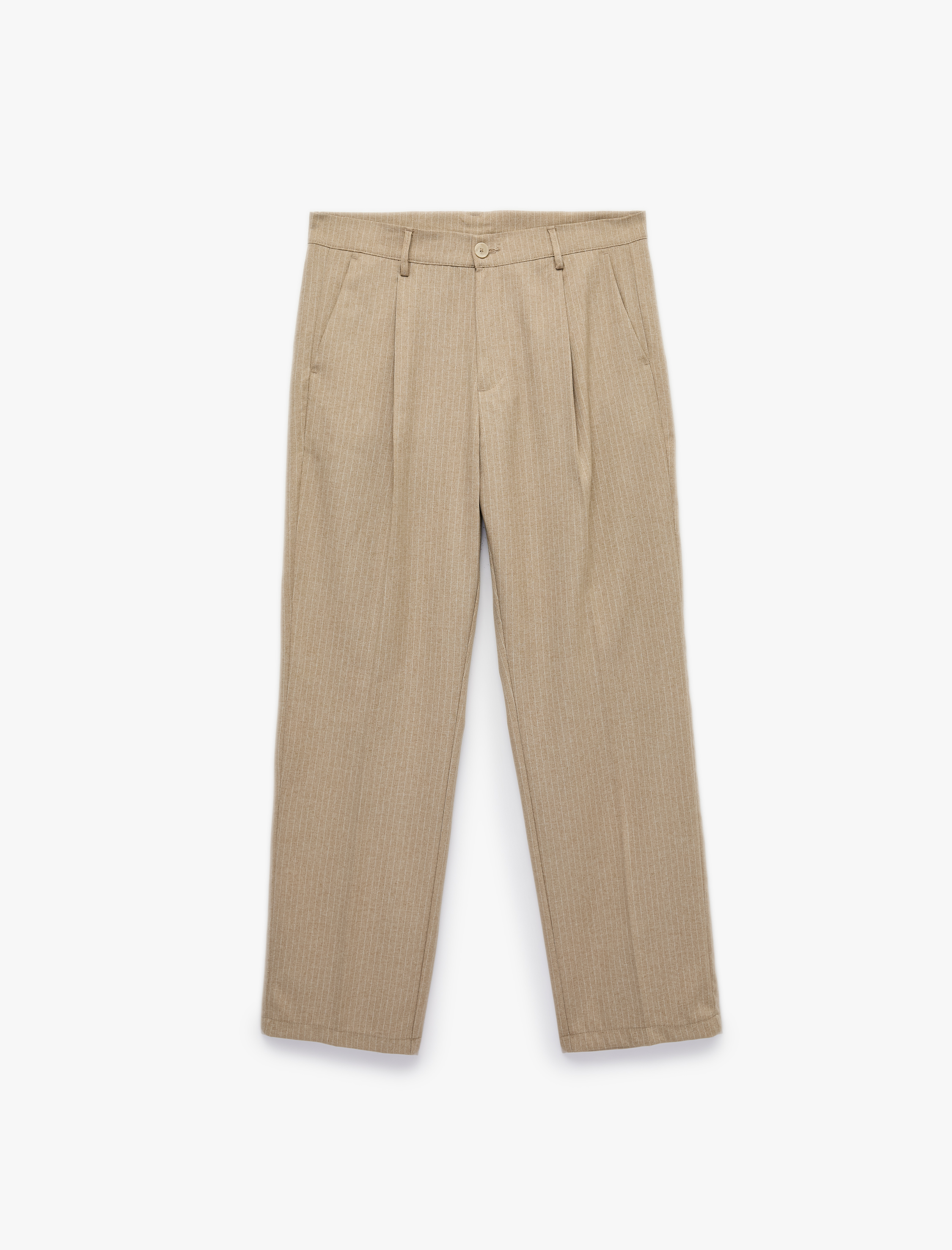   Regular Fit Viskon Karışımlı Cepli Pileli Kumaş Pantolon
