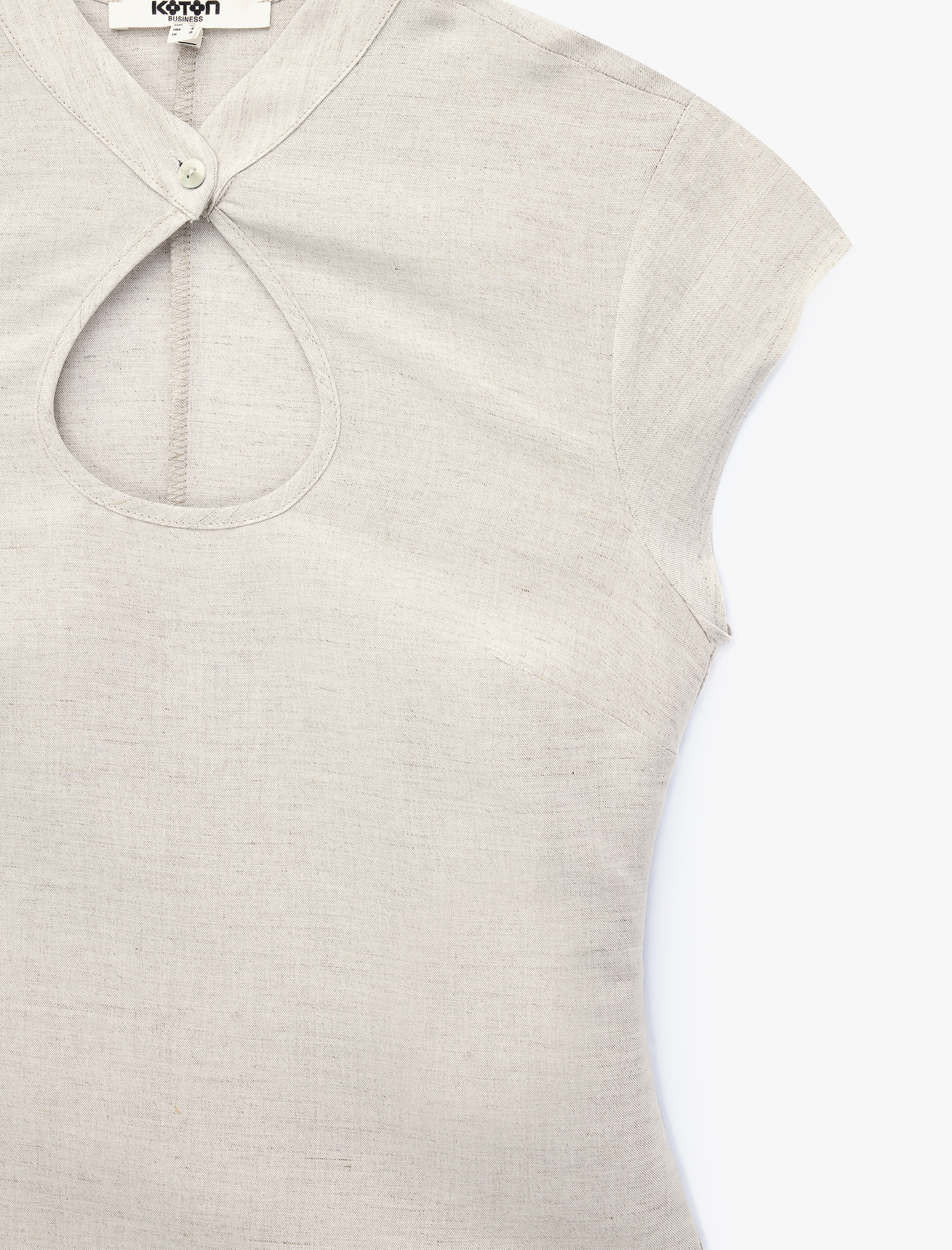 Koton Damla Pencere Detaylı Mandarin Qipao Yaka Kısa Kollu Keten Bluz görsel 8