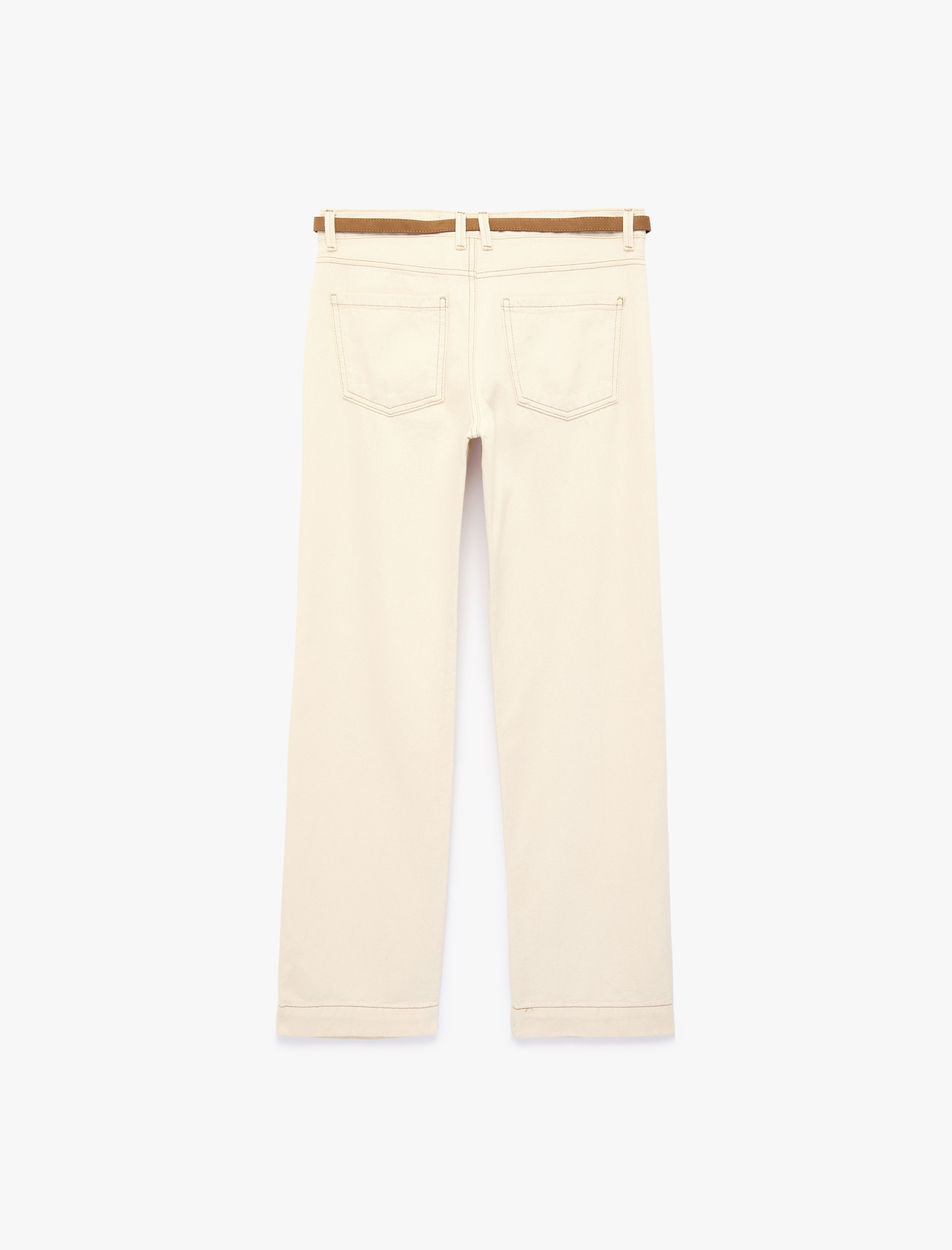 Koton Pamuklu Kemerli Cepli Normal Bel Uzun Düz Paça Pantolon - Straight Fit Jean görsel 6