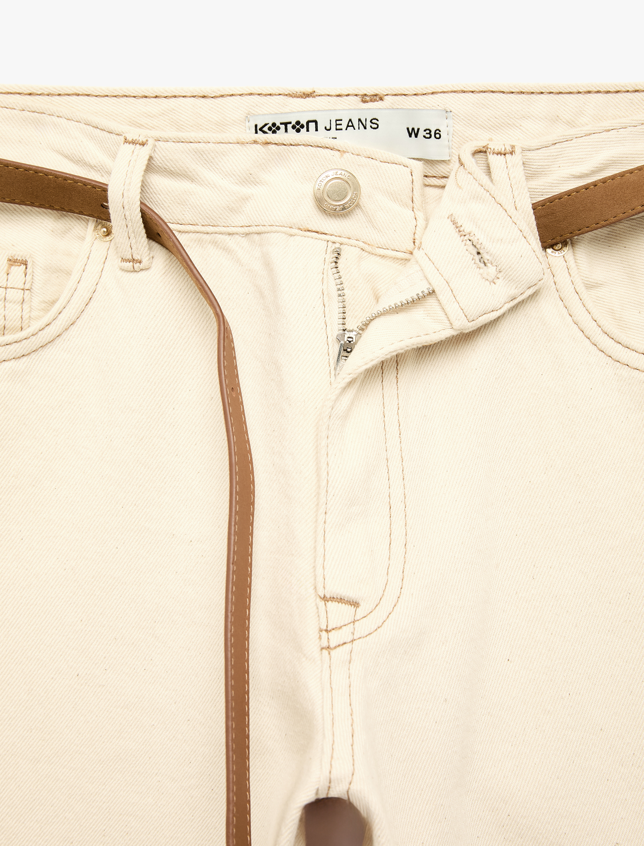 Koton Pamuklu Kemerli Cepli Normal Bel Uzun Düz Paça Pantolon - Straight Fit Jean görsel 8