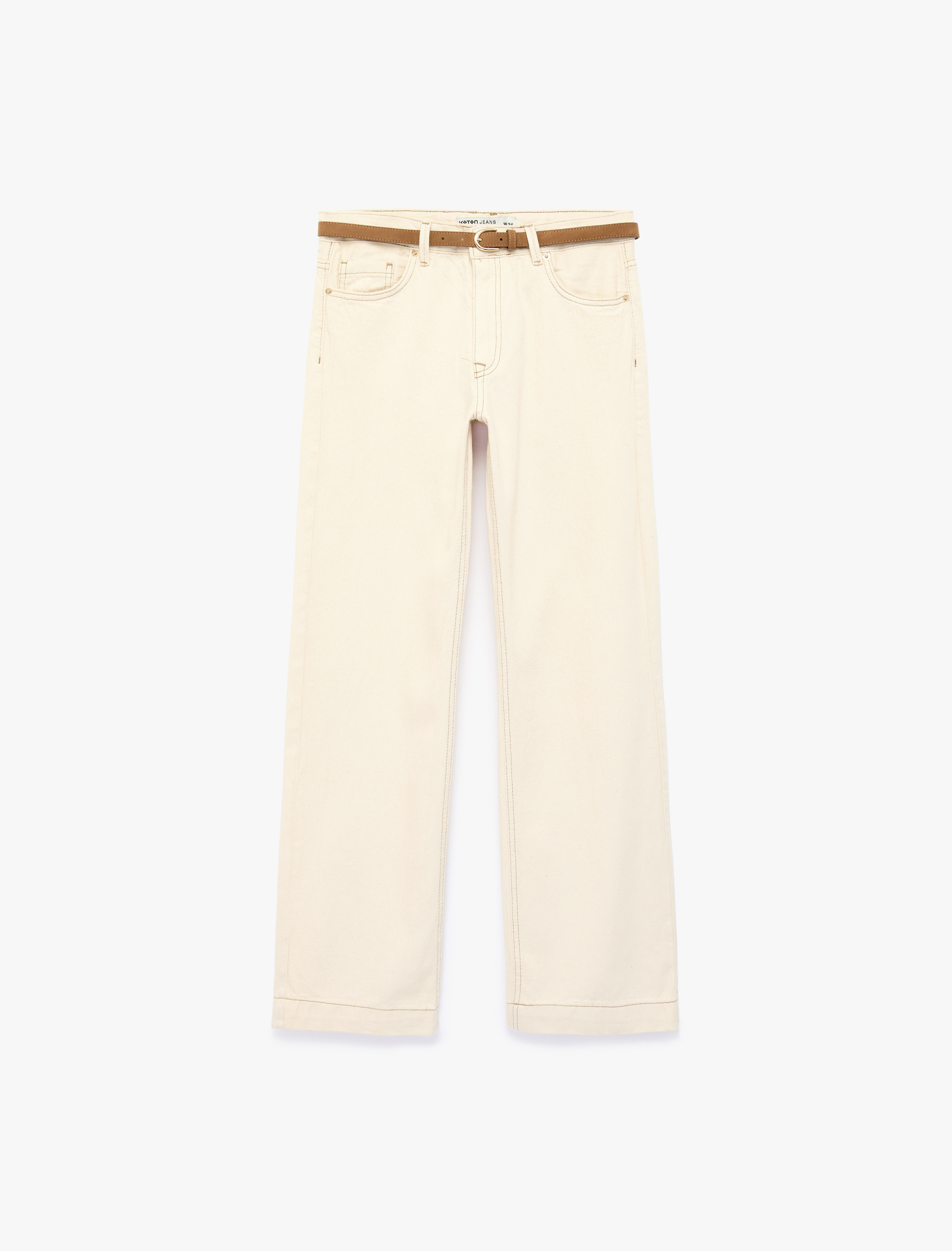Koton Pamuklu Kemerli Cepli Normal Bel Uzun Düz Paça Pantolon - Straight Fit Jean görsel 5