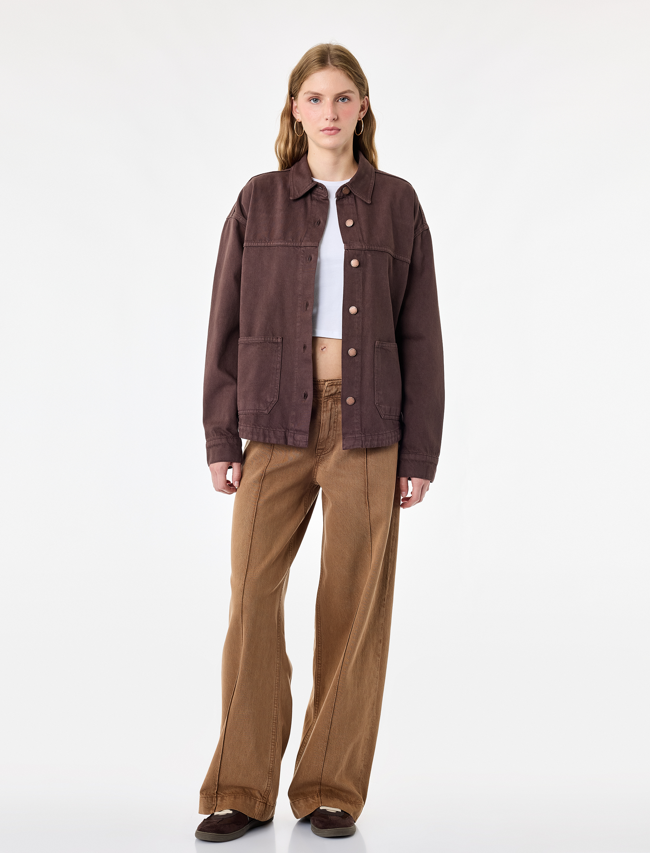 Koton Standart Bel Regular Fit Düğmeli Nervürlü Düz Paça Pantolon - Culotte Jeans