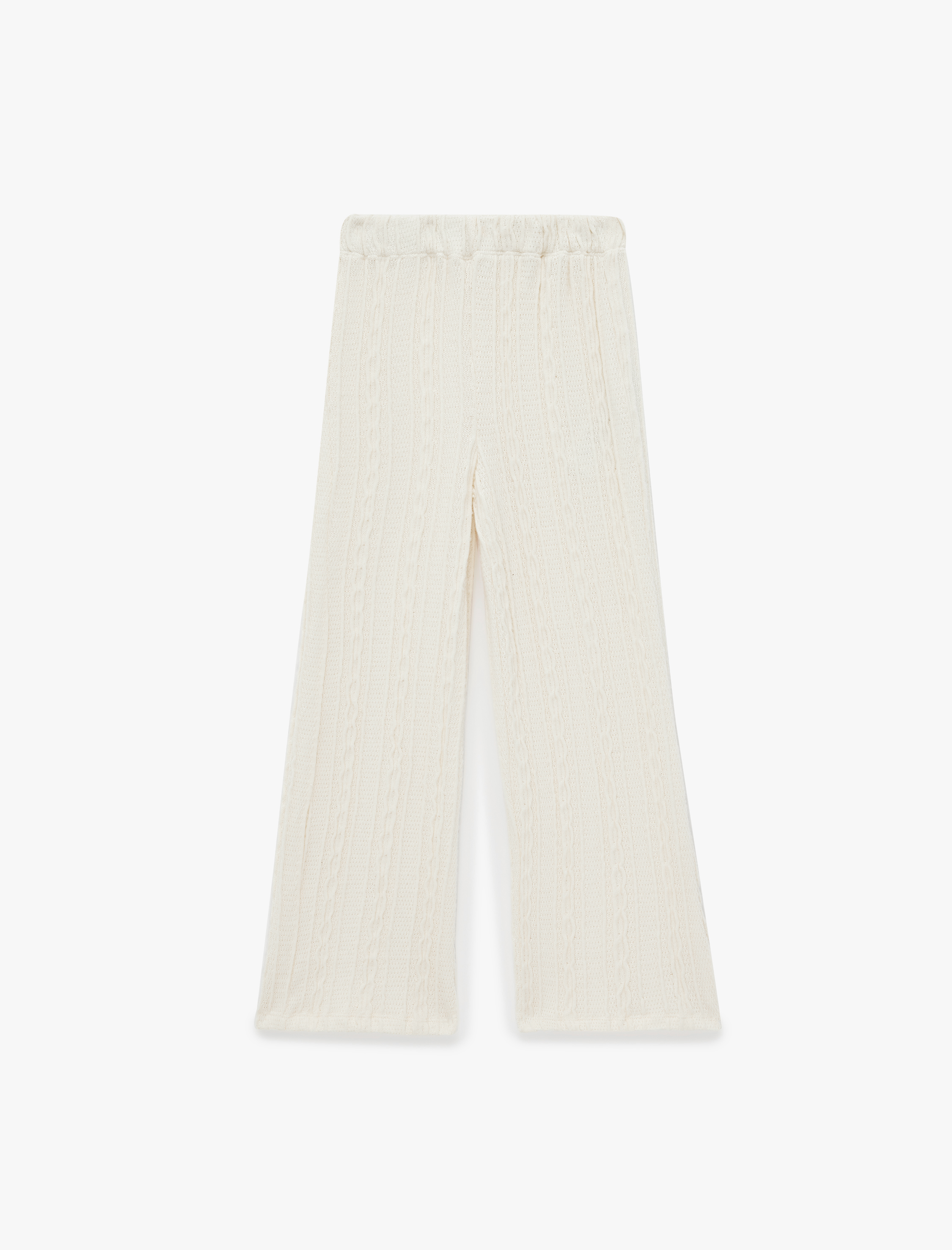  Kız Çocuk Dokulu Beli Lastikli Geniş Paça Pantolon