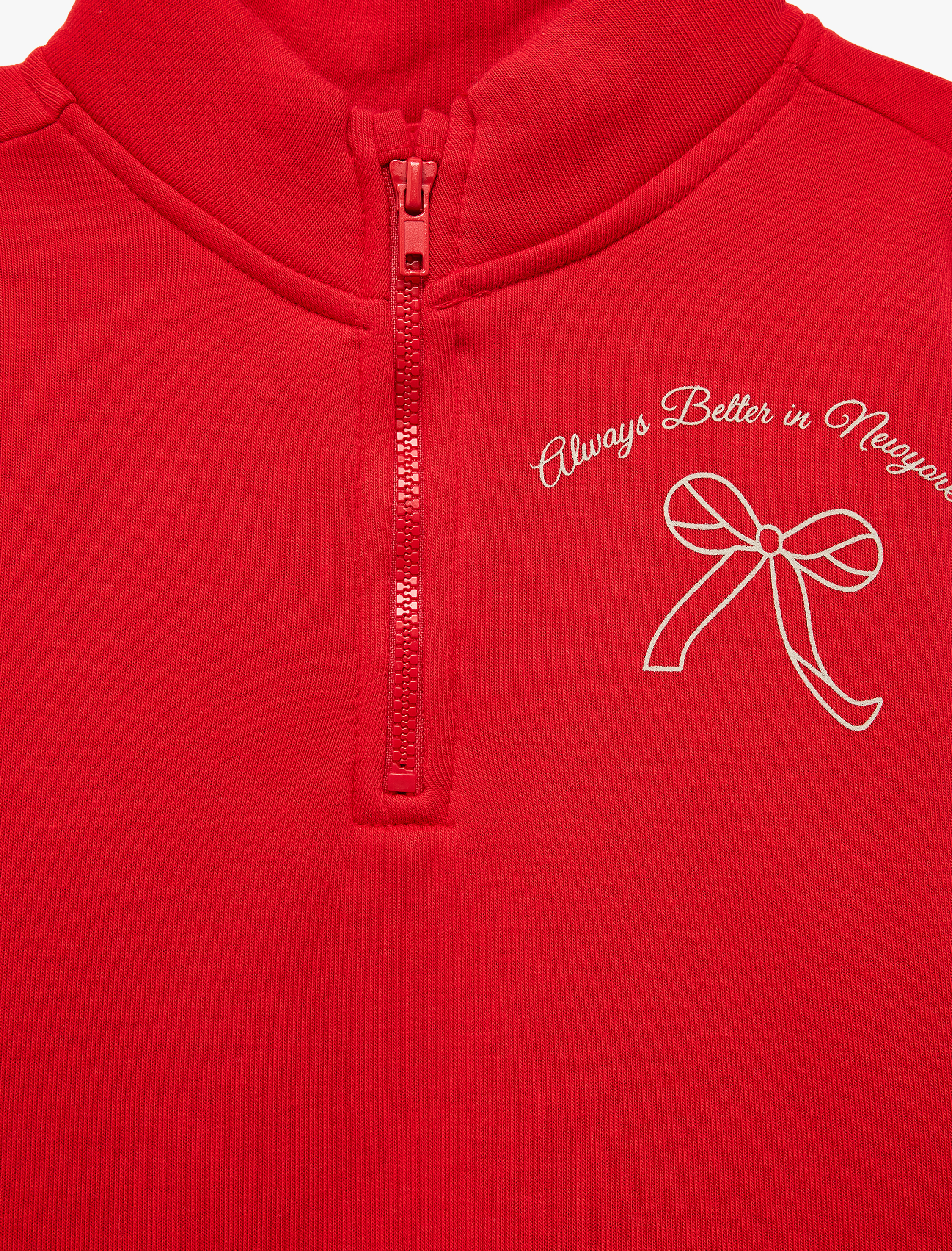  Kız Bebek Fiyonk Baskı Detaylı Şardonlu Uzun Kollu Fermuarlı Yaka Sweatshirt