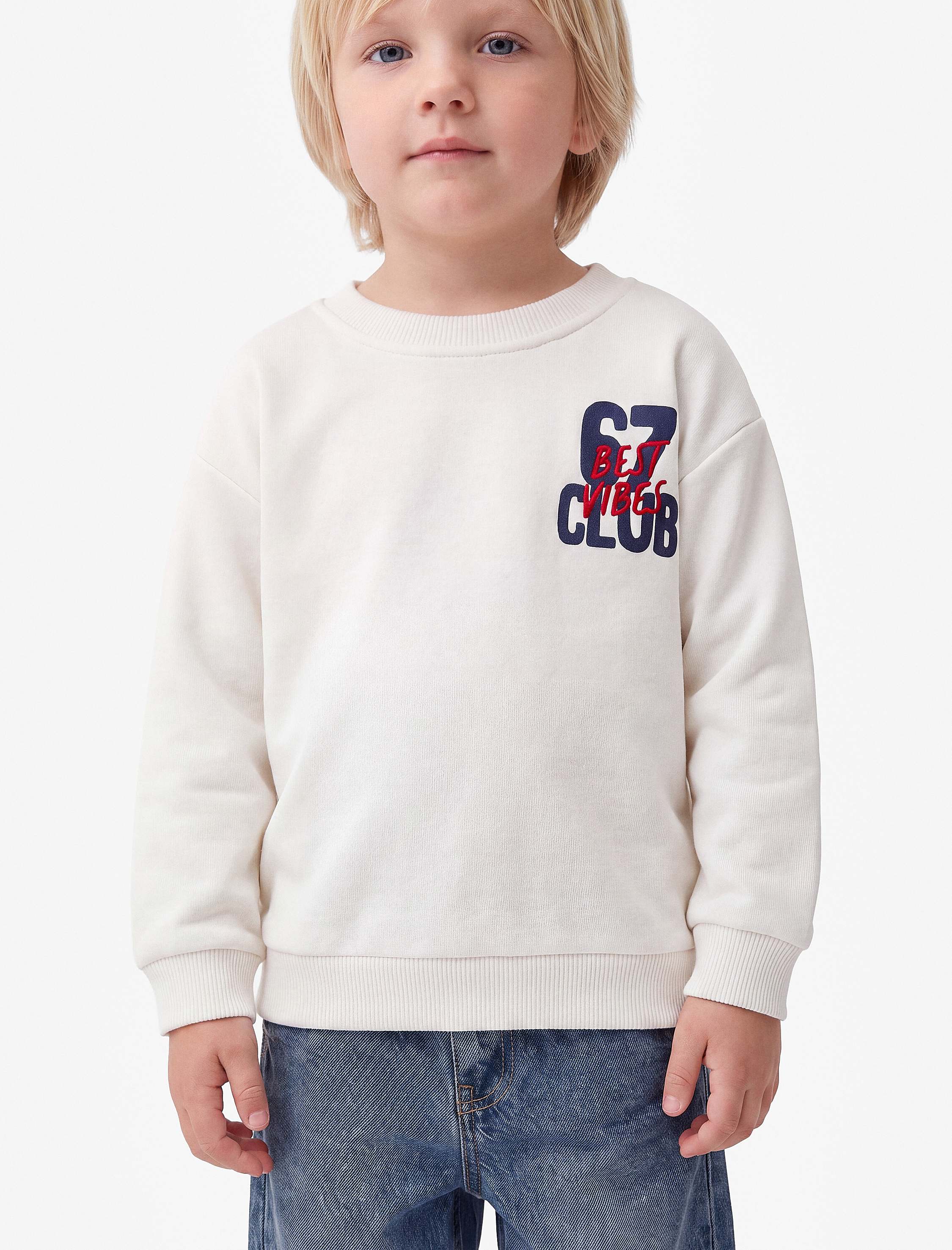  Erkek Bebek Baskı Detaylı Bisiklet Yaka Uzun Kollu Şardonlu Sweatshirt