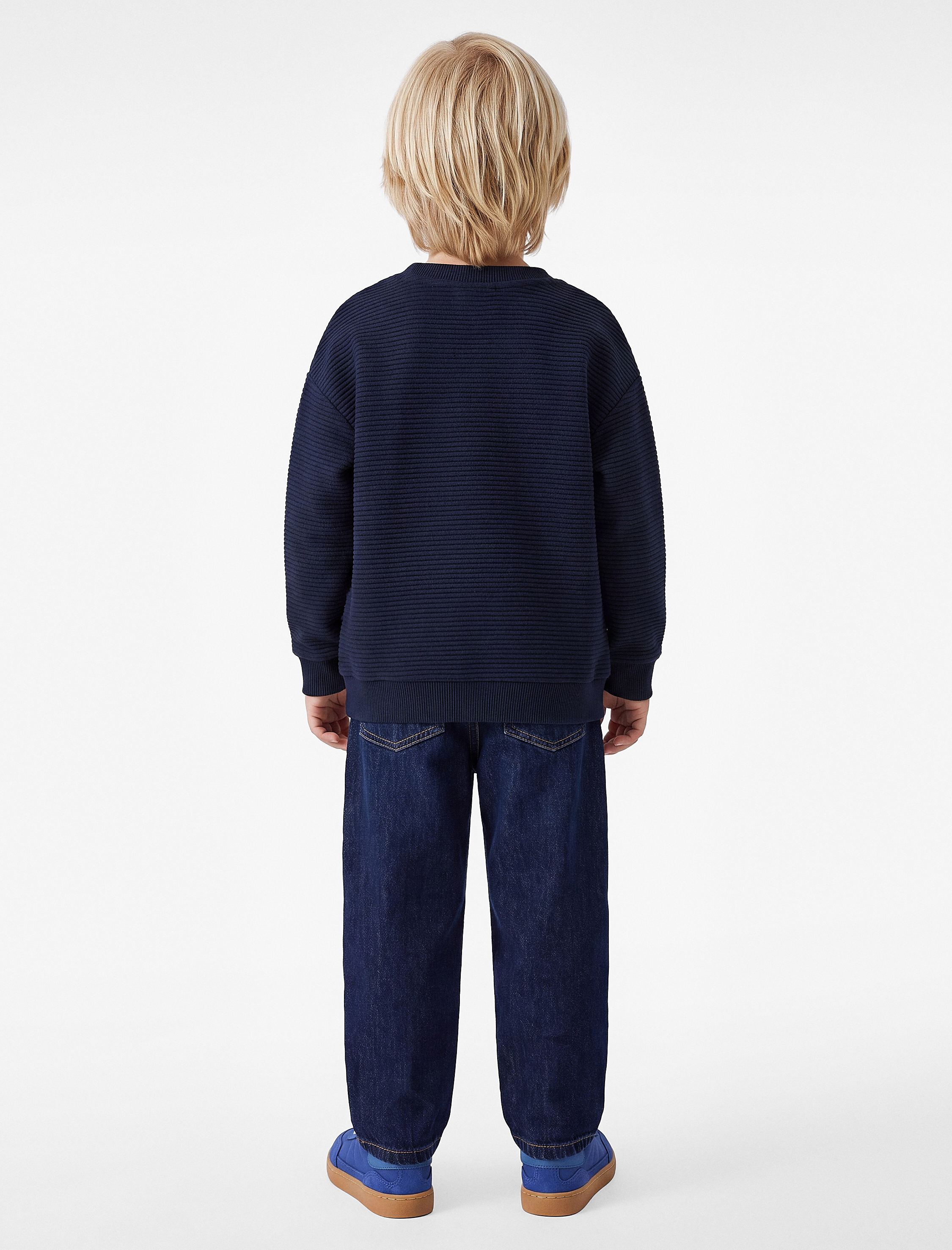  Erkek Bebek Nakış Detaylı Uzun Kollu Bisiklet Yaka Oversize Sweatshirt