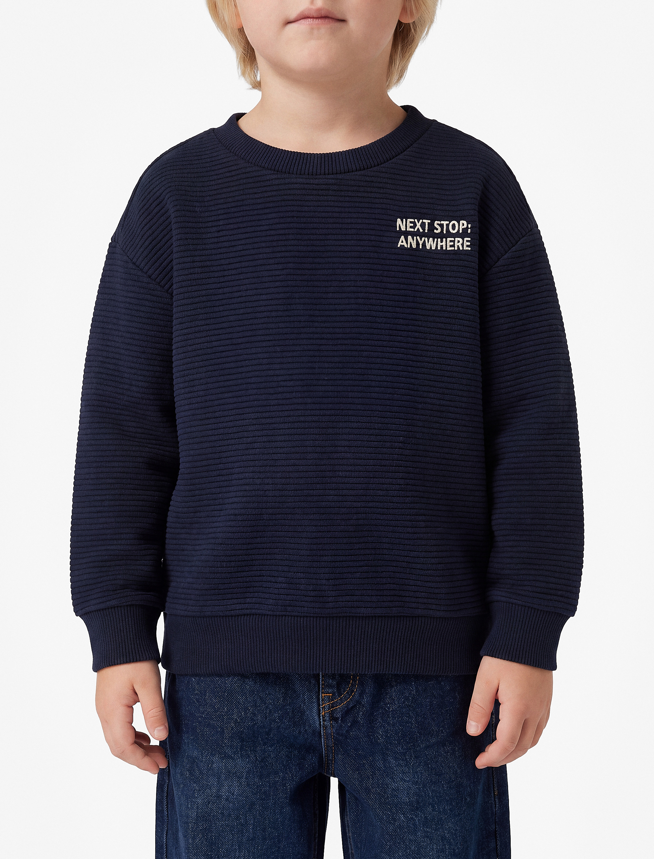  Erkek Bebek Nakış Detaylı Uzun Kollu Bisiklet Yaka Oversize Sweatshirt