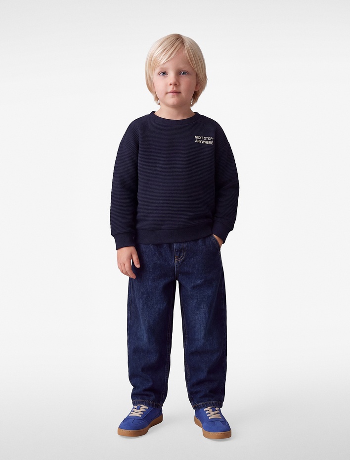 Erkek Bebek Nakış Detaylı Uzun Kollu Bisiklet Yaka Oversize Sweatshirt