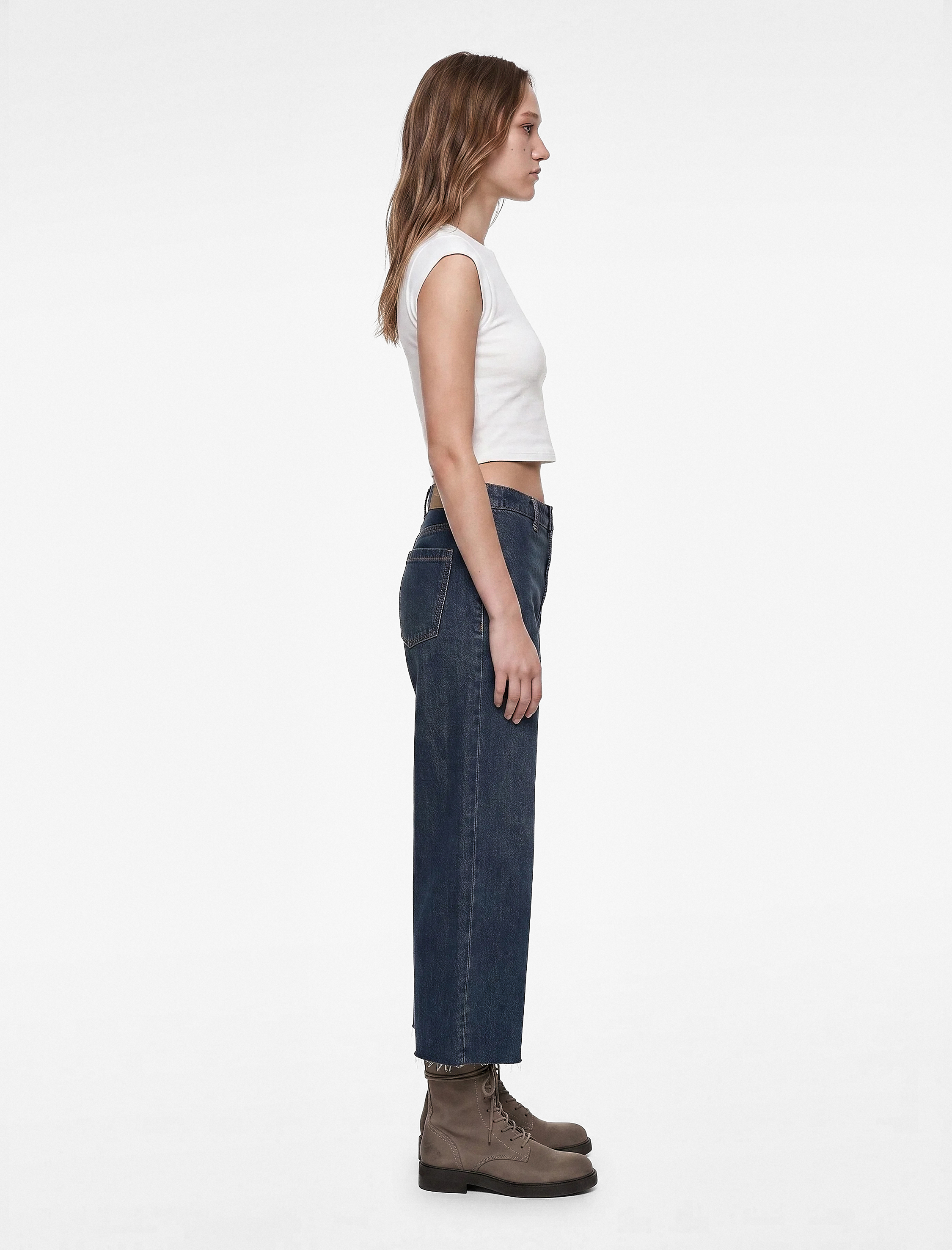   Yüksek Bel Rahat Kalıp Pamuklu Denim Pantolon - Culotte Jeans