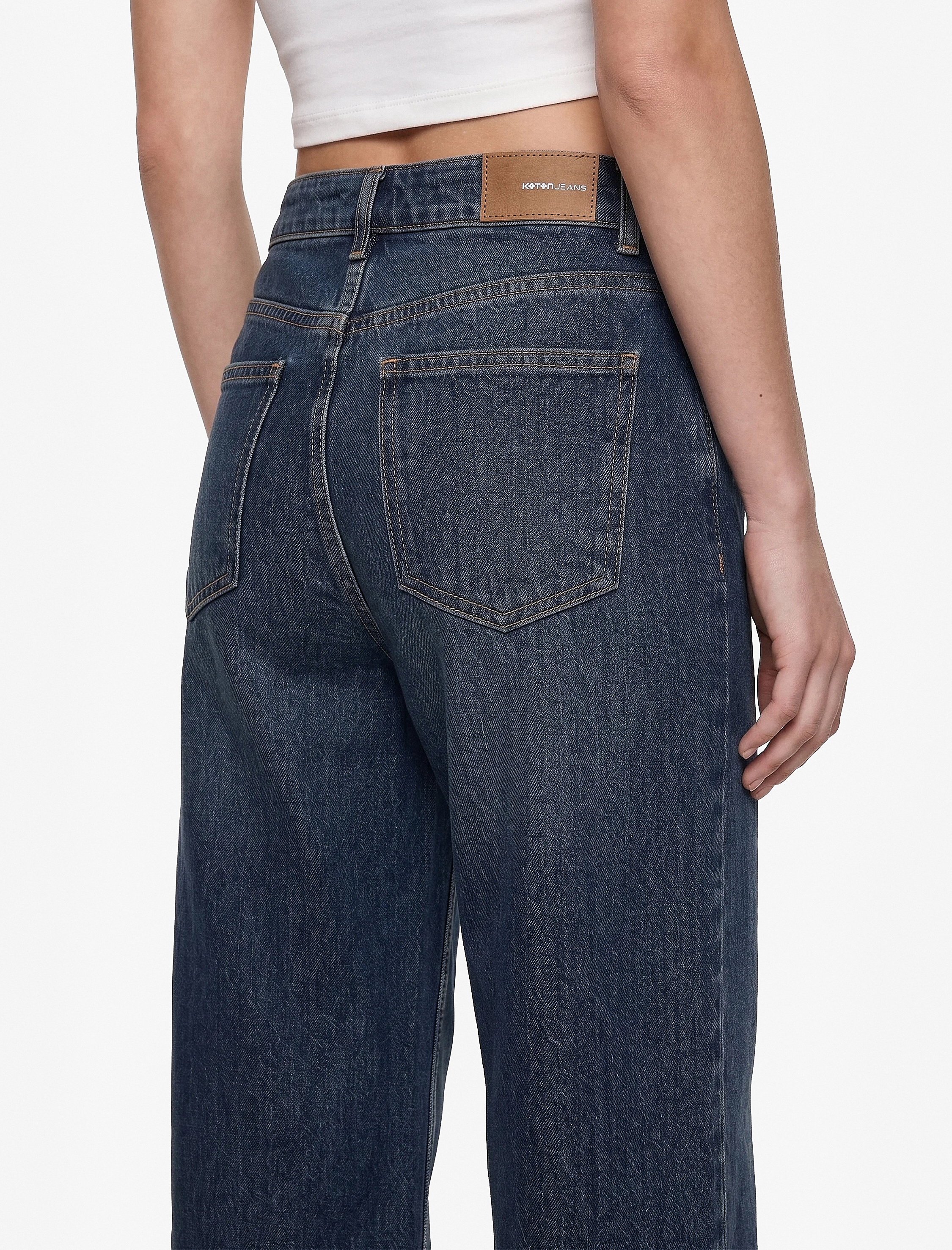   Yüksek Bel Rahat Kalıp Pamuklu Denim Pantolon - Culotte Jeans