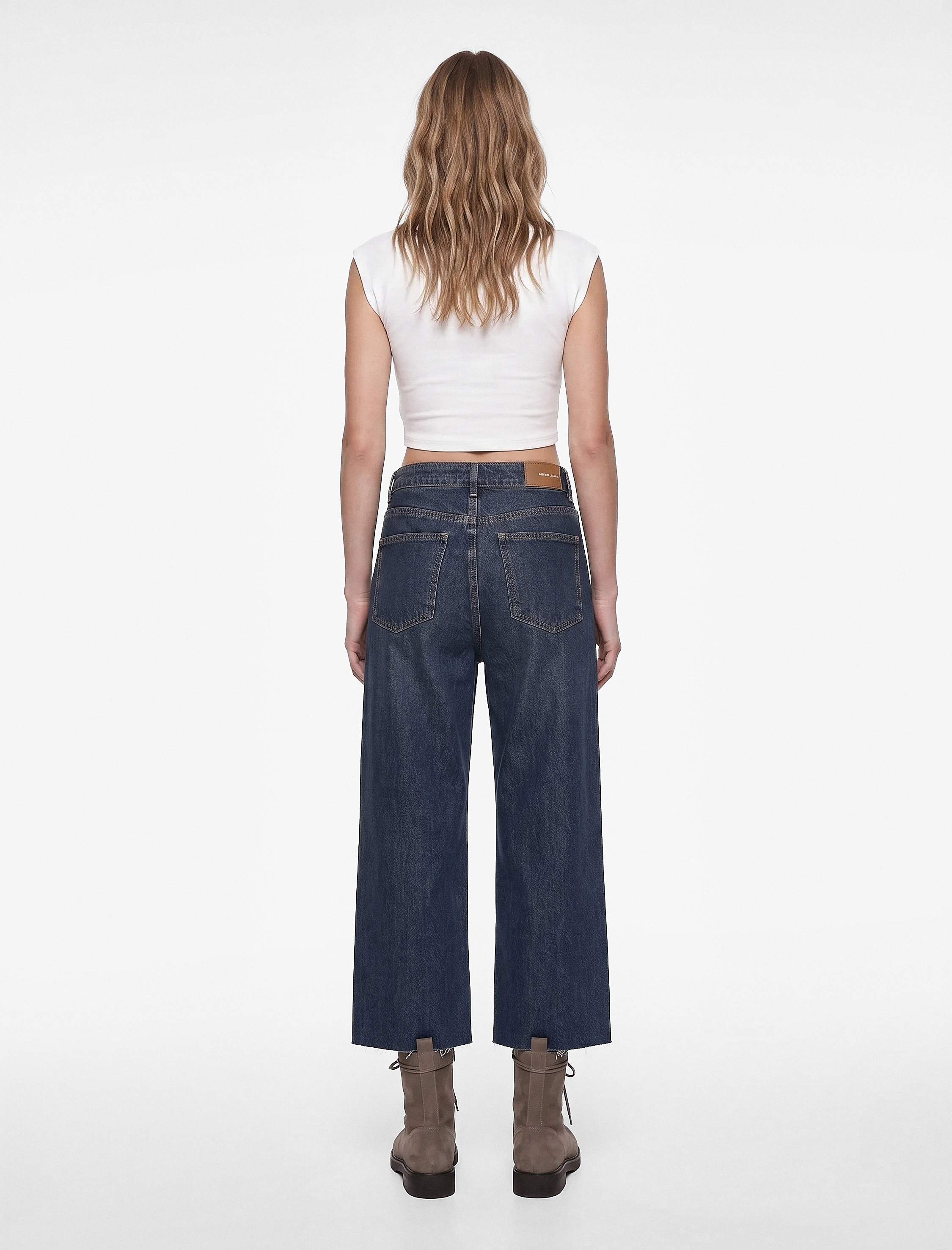   Yüksek Bel Rahat Kalıp Pamuklu Denim Pantolon - Culotte Jeans