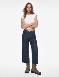 Yüksek Bel Rahat Kalıp Pamuklu Denim Pantolon - Culotte Jeans