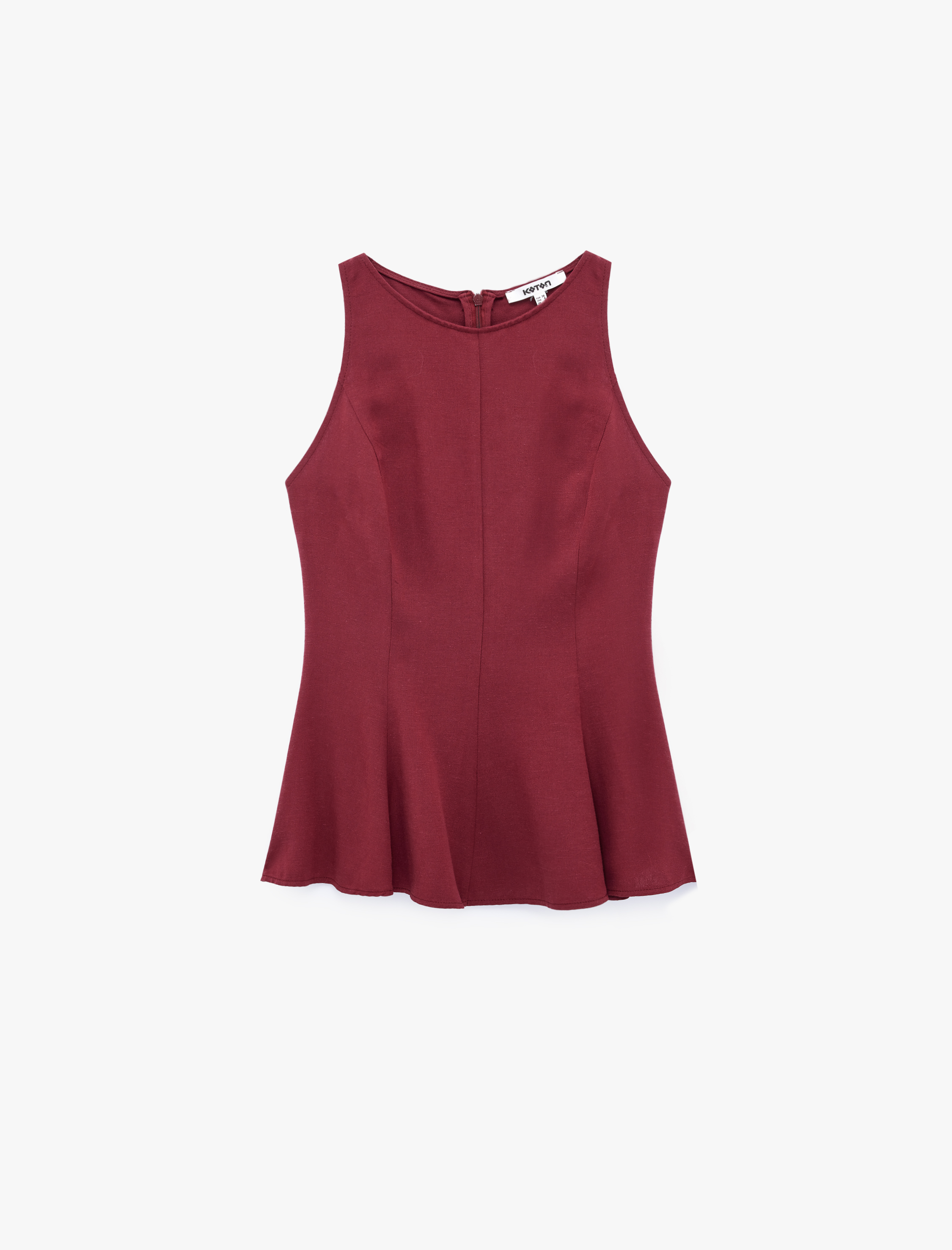 Koton Keten Karışımlı Kolsuz Bisiklet Yaka Peplum Top görsel 5