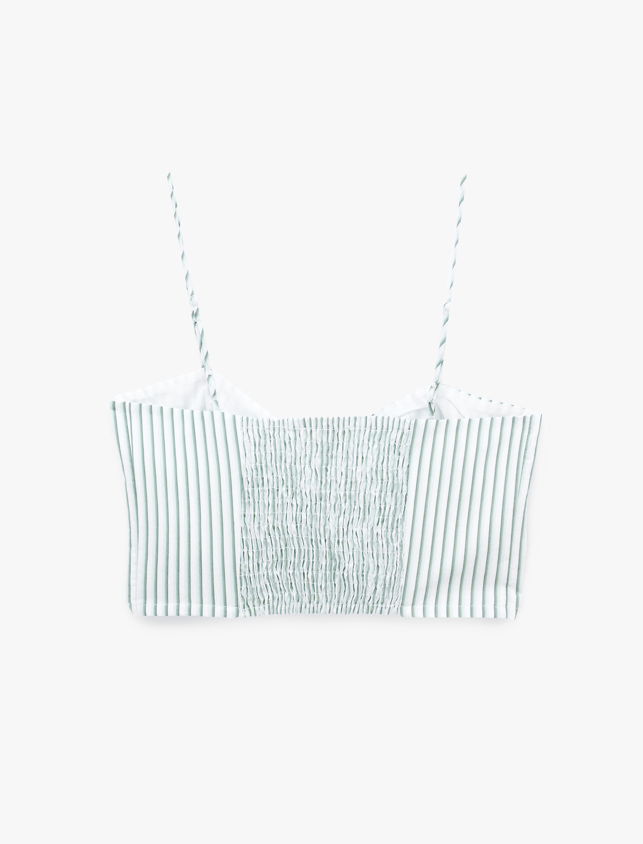 Koton X Sibil Çetinkaya - Poplin Gipe Detaylı İnce Askılı Çizgili Crop Büstiyer görsel 3