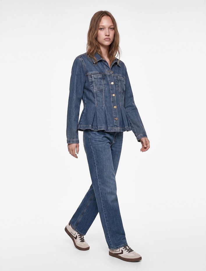  Pamuklu Normal Bel Düğmeli Düz Paça Denim Pantolon - Straight Fit Jean