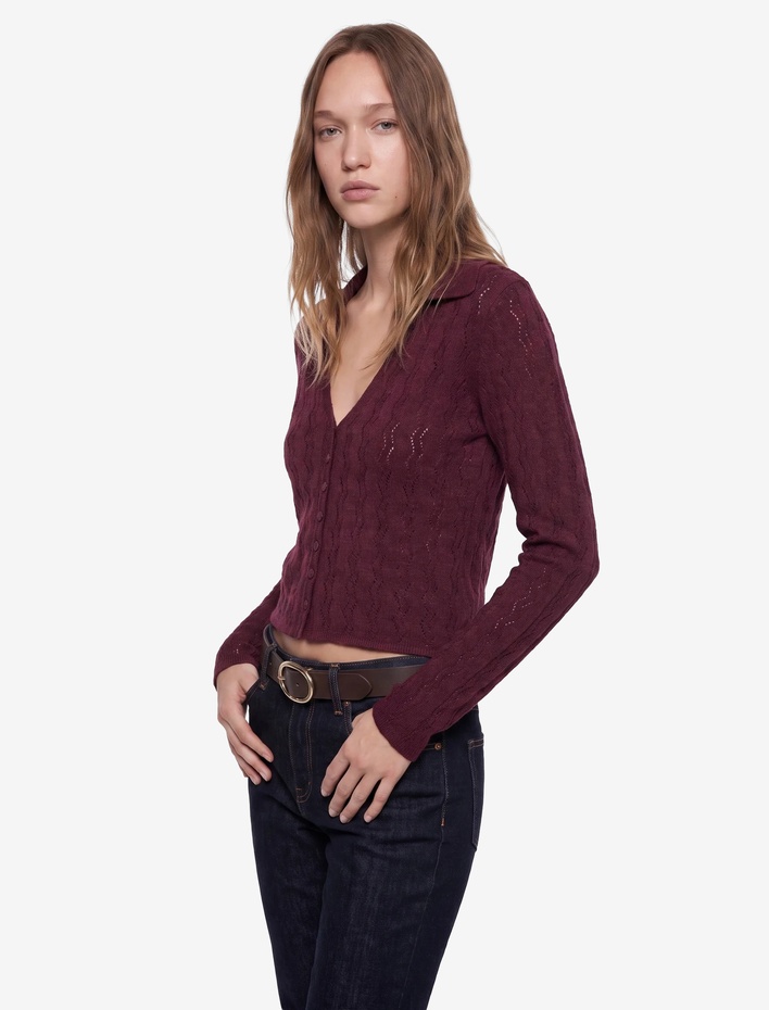  Slim Fit Uzun Kollu Düğmeli Polo Yaka Ajurlu Tişört