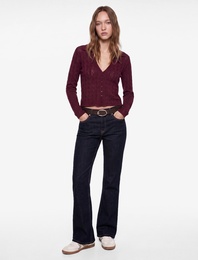 Slim Fit Uzun Kollu Düğmeli Polo Yaka Ajurlu Tişört
