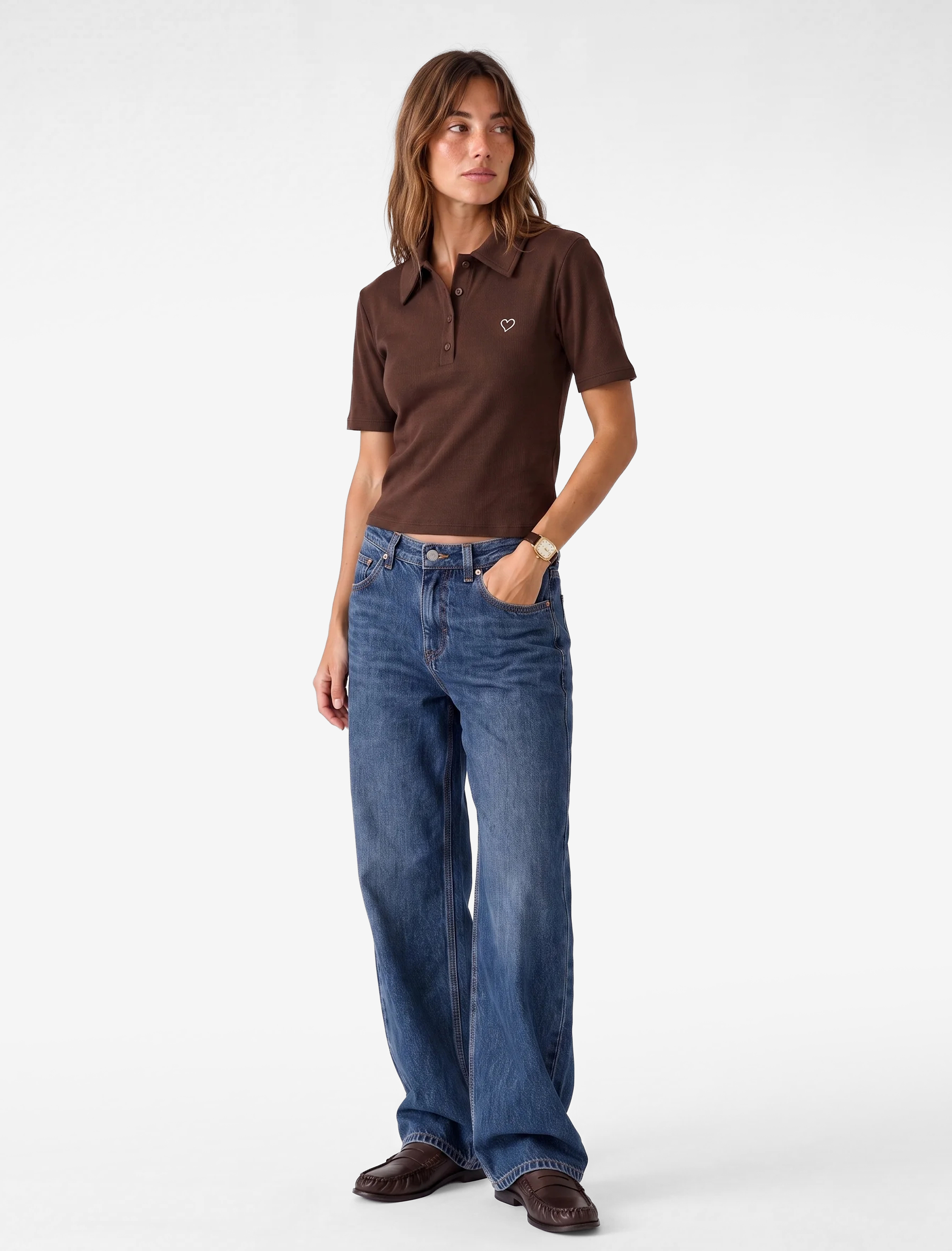   Pamuklu Slim Fit Düğmeli Kalp İşleme Detaylı Polo Yaka Kısa Kollu Fitilli Tişört