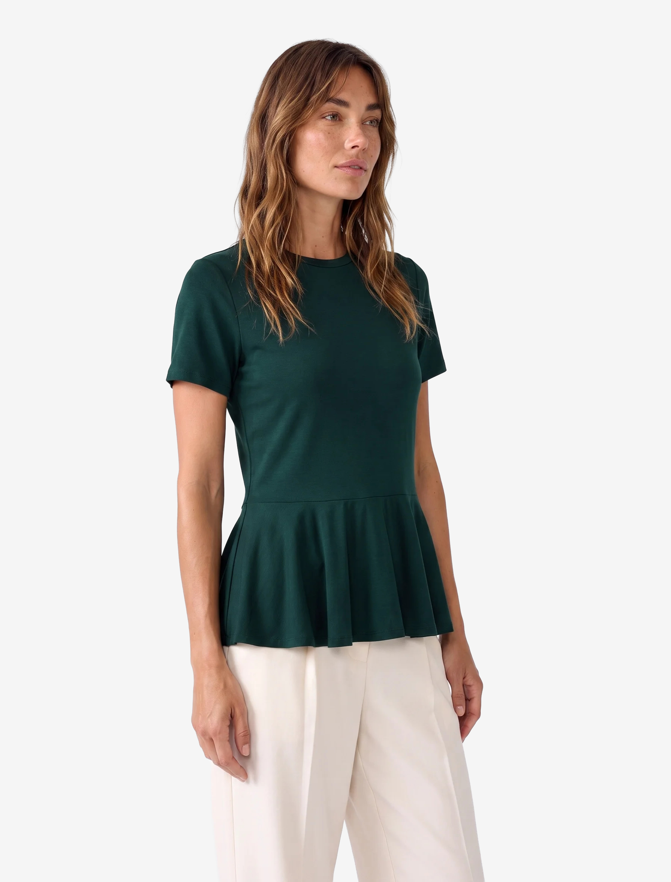 Koton Kısa Kollu Bisiklet Yaka Volümlü Peplum Tişört görsel 2