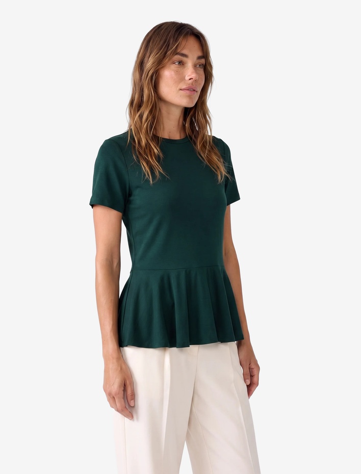  Kısa Kollu Bisiklet Yaka Volümlü Peplum Tişört