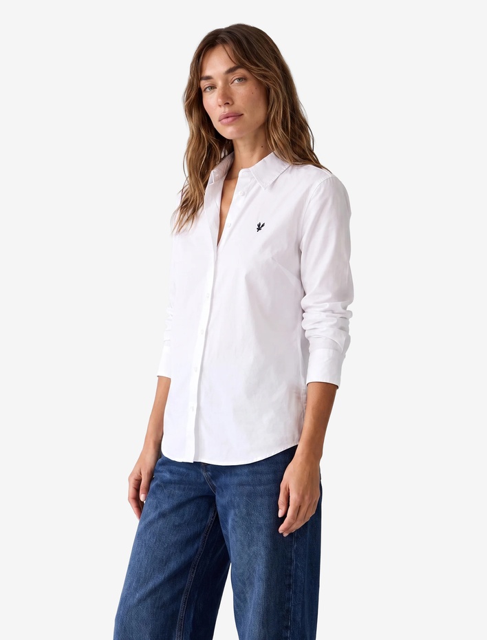  Pamuklu Slim Fit Nakış Detaylı Uzun Kollu Poplin Gömlek