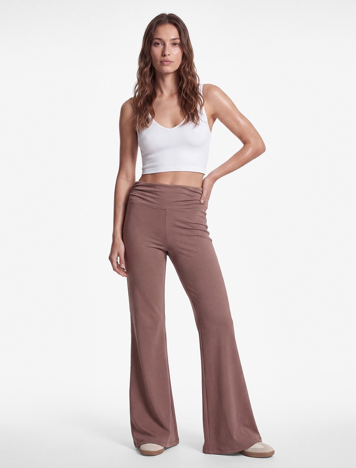  Yüksek Bel Slim Fit Büzgülü İspanyol Paça Spor Tayt