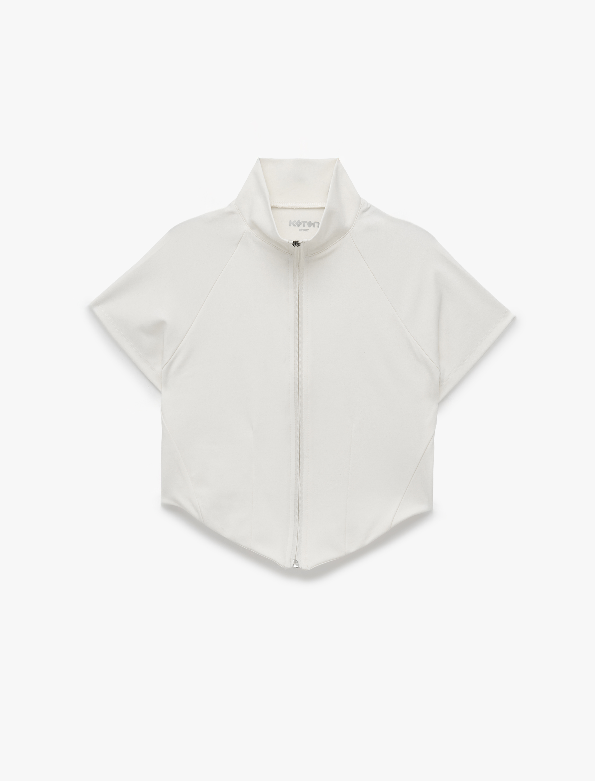   Slim Fit Dik Yaka Reglan Kollu Fermuarlı Spor Tişört