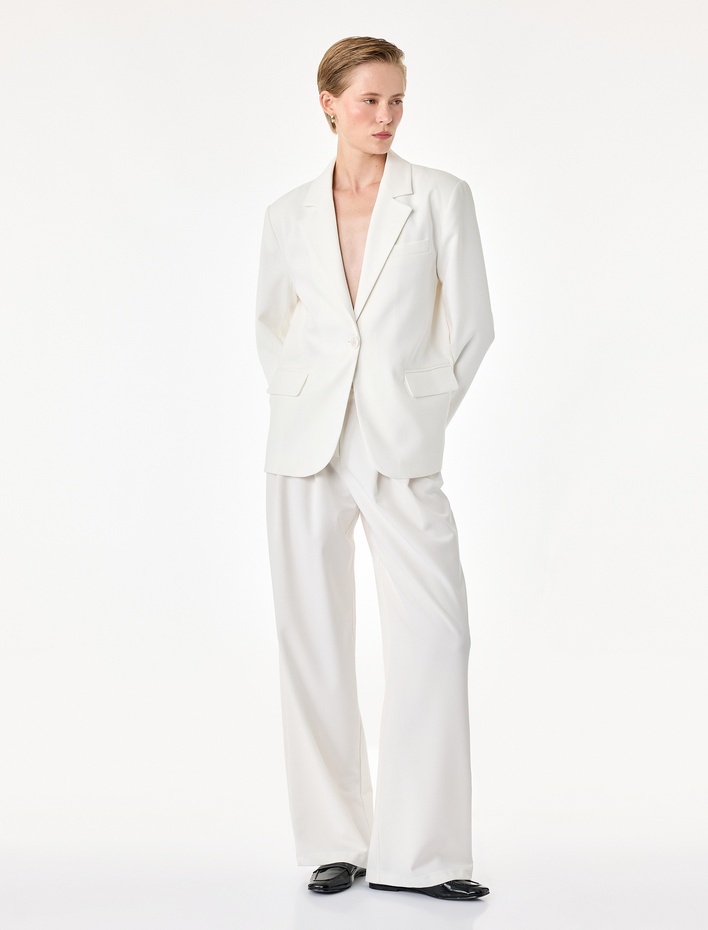 Düğmeli Uzun Kollu Kruvaze Oversize Blazer Ceket