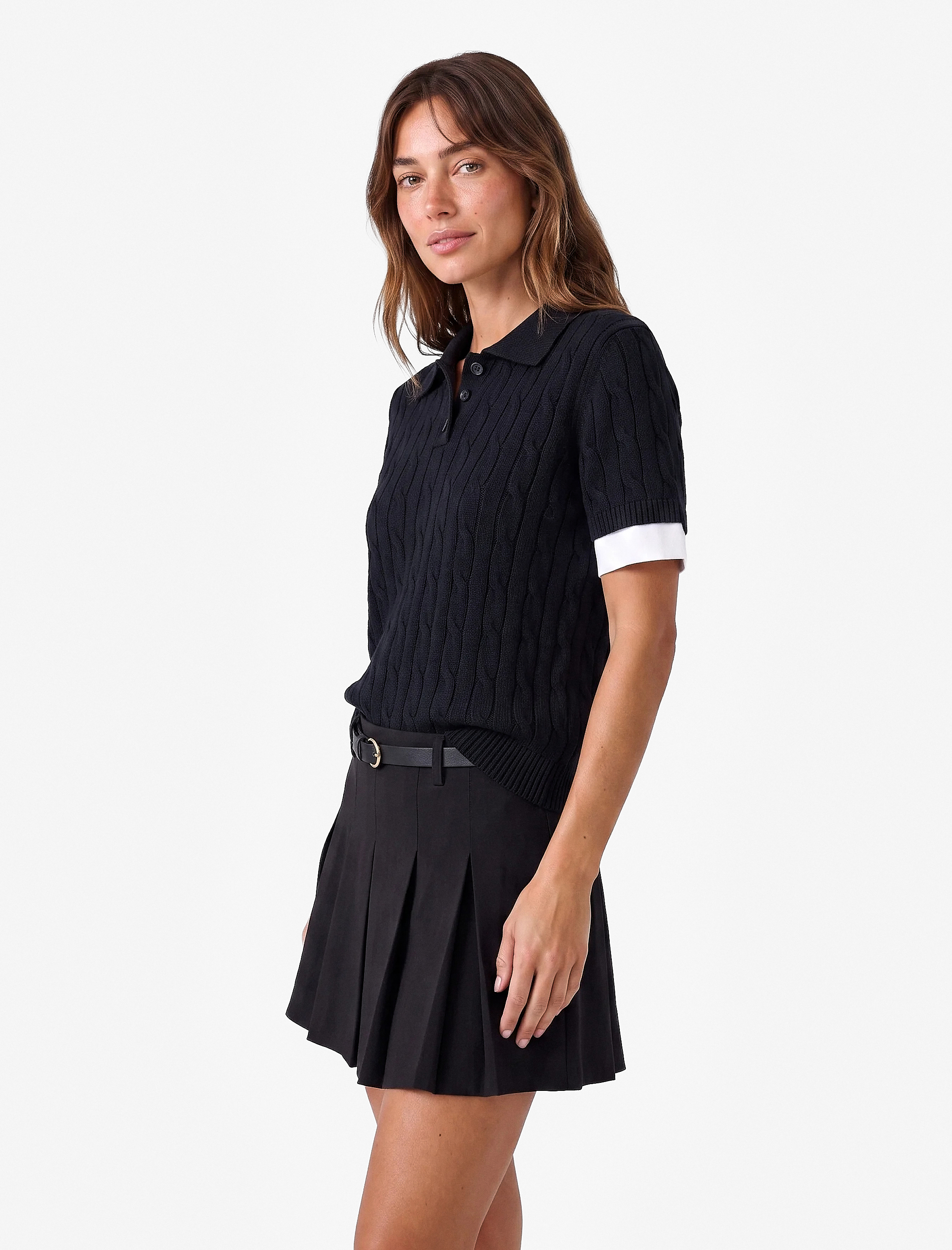 Koton Regular Fit Renk Kontrastı Katmanlı Kısa Kollu Polo Yaka Saç Örgü Kazak görsel 2