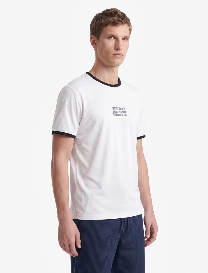  Kısa Kollu Bisiklet Yaka Baskılı Biyeli Regular Fit Spor Tişört