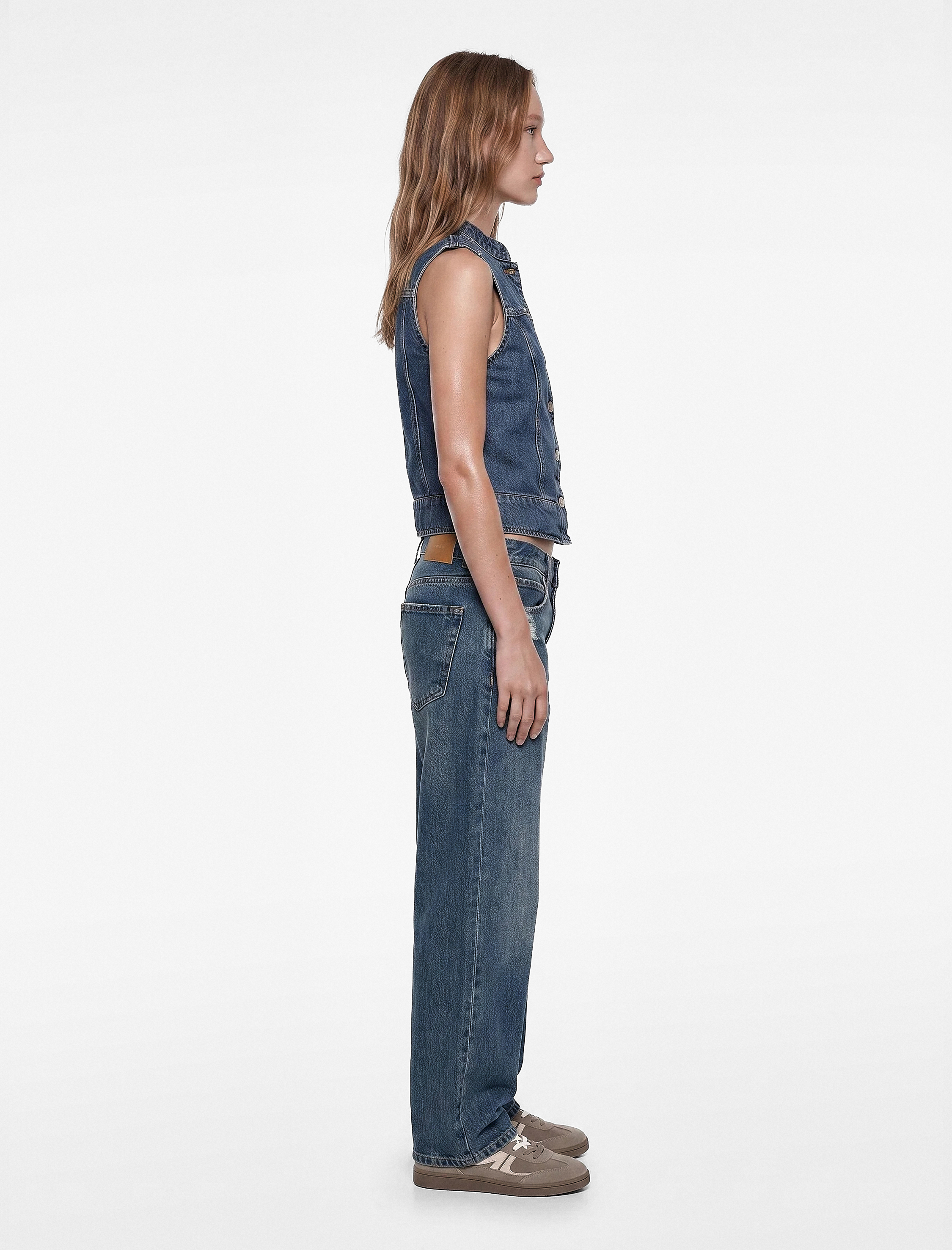 Koton Yıpratma Detaylı Rahat Kalıp Düz Paça Pamuklu Baggy Denim Pantolon - Baggy Jeans görsel 2