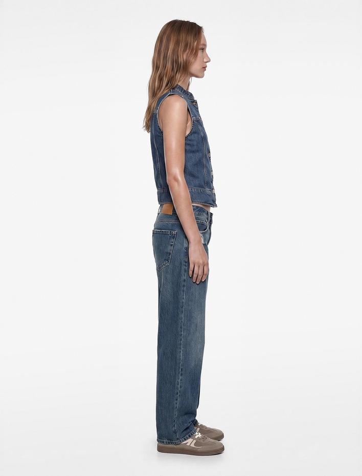  Yıpratma Detaylı Rahat Kalıp Düz Paça Pamuklu Baggy Denim Pantolon - Baggy Jeans